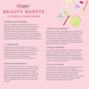 Ryxskin Beauty Burst Gut Glow Milky Powder Mix, 10 Sachets - Honeydew & Lychee- EXP OCT 2025