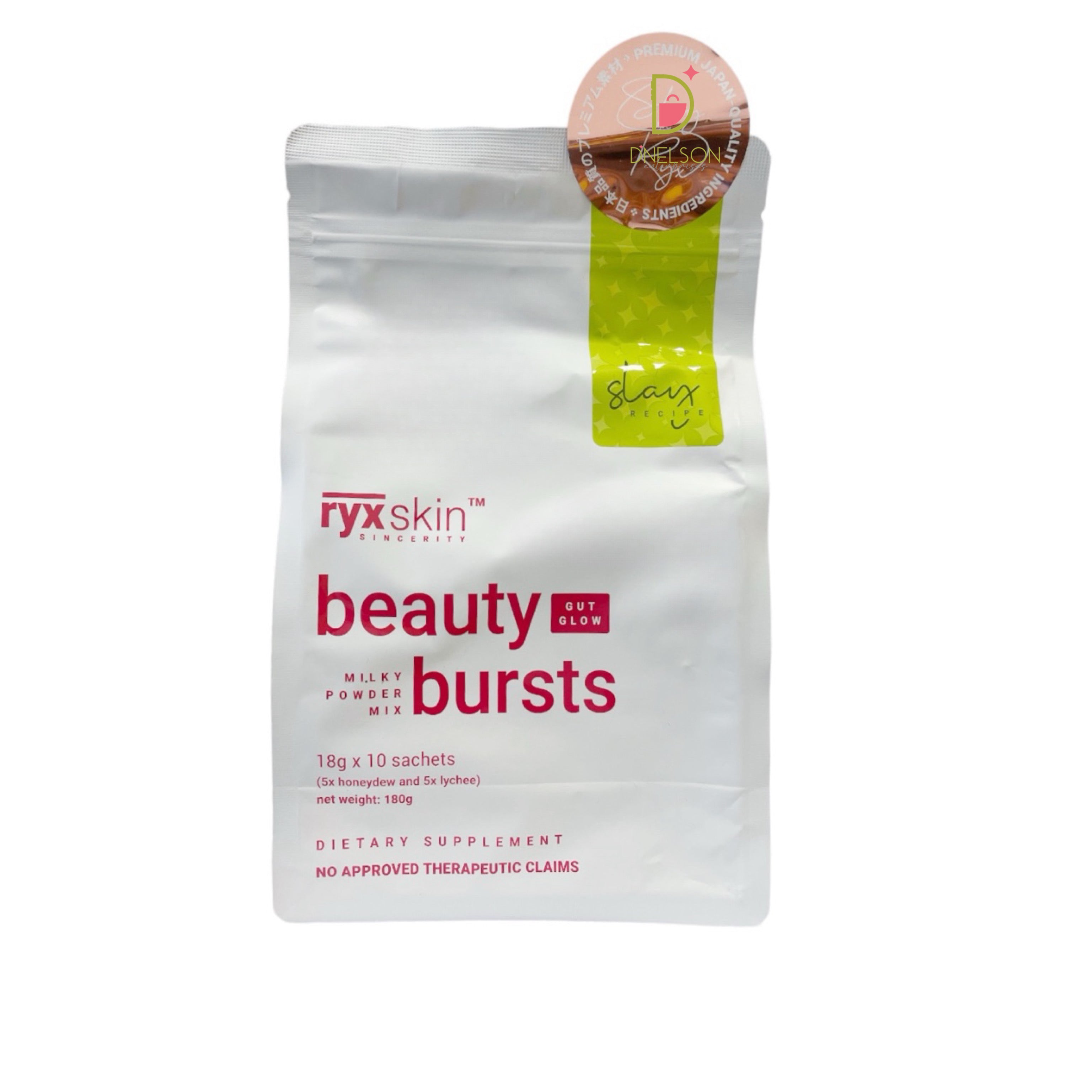 Ryxskin Beauty Burst Gut Glow Milky Powder Mix, 10 Sachets - Honeydew & Lychee- EXP OCT 2025