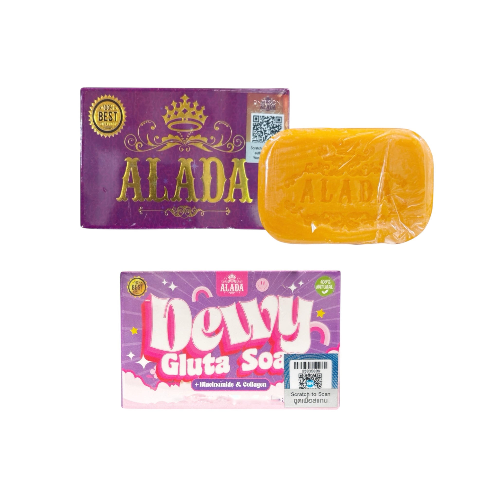 Alada Bundle: Dewy Gluta Soap 70g with Niacinamide & Collagen & Alada Soap Premium Skin Nourishing Bar 160g Bundle - Hydrating & Revitalizing Cleanser