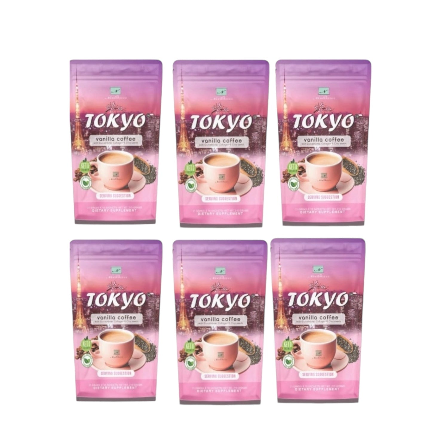 6 Pouches Namiroseus TOKYO Vanilla Coffee with Glutathione, Collagen & Chia Seeds 6 Pouches Namiroseus TOKYO Vanilla Coffee with Glutathione, Collagen & Chia Seeds