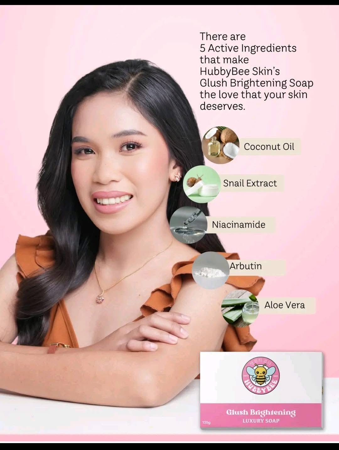 HubbyBee Skin’s Glush Luxury Face & Body Soap – Deep Hydration, Moisture-Lock Formula with Coconut Oil, Niacinamide, Snail Extract & Arbutin – 135g Bright Glow Skin Bar for Smooth, Supple Complexion