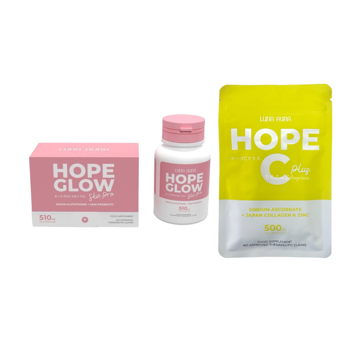 Luna Aura HOPE GLOW Skin Pro Glutathione & Probiotic & Hope C Plus Bun D Nelson Enterprises Luna Aura HOPE GLOW Skin Pro Glutathione & Probiotic & Hope C Plus Bun D Nelson Enterprises