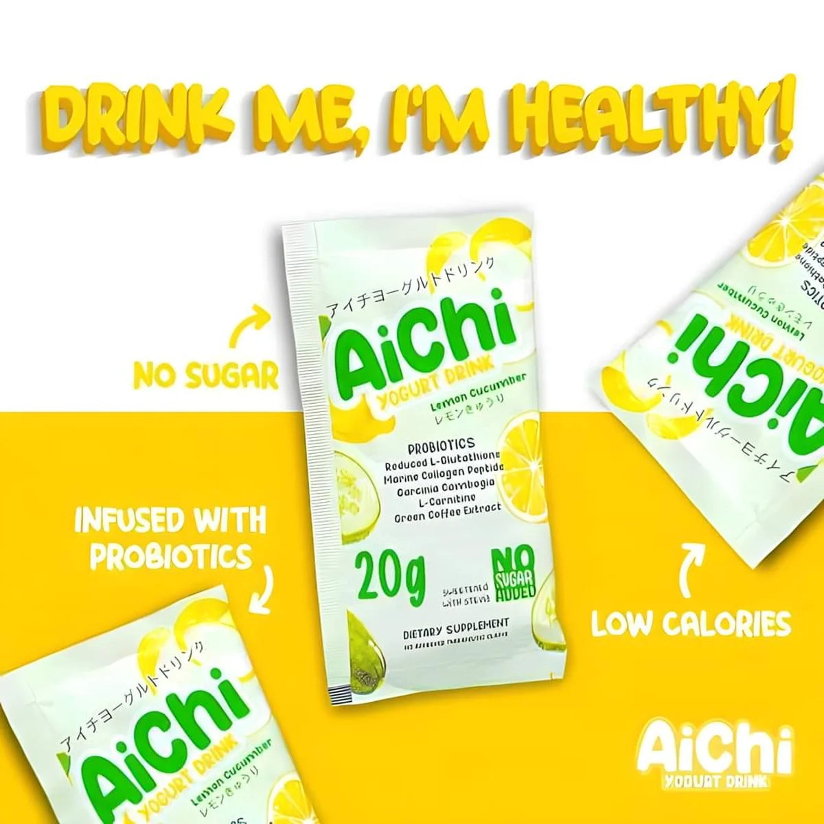 Aichi Lemon Cucumber Yogurt Drink 20g X 10 Sachets No Sugar
