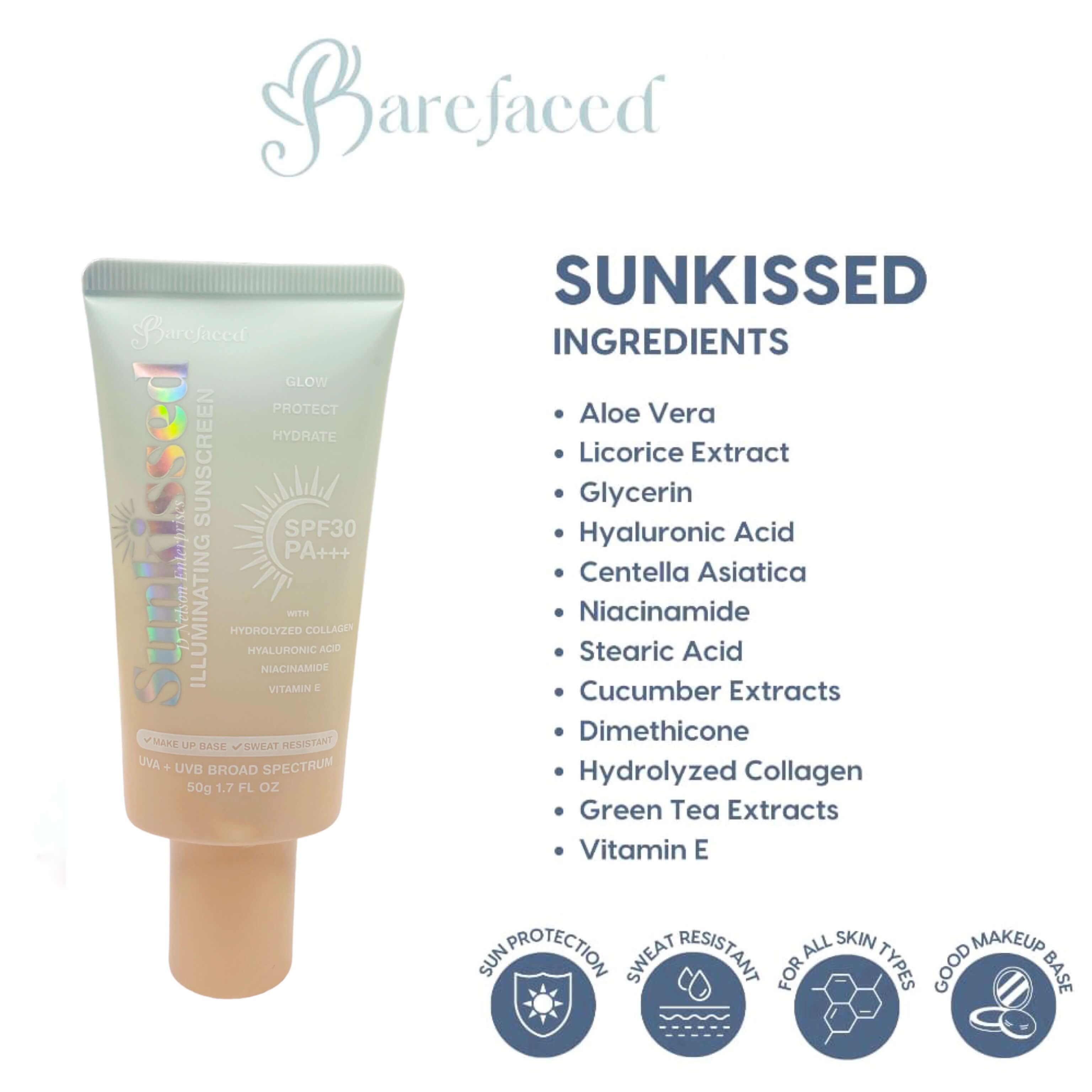 Barefaced Sunkissed Illuminating Sunscreen SPF 30 PA+++ 50g Ingredients