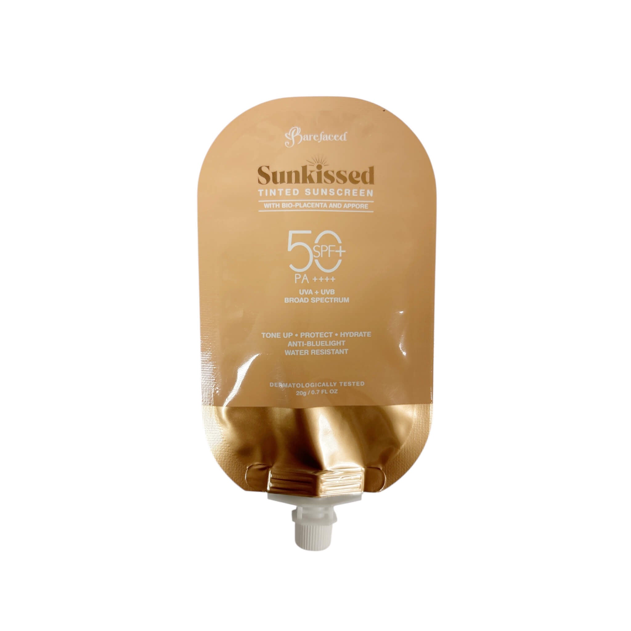 Barefaced Sunkissed Trial Pouch Tinted Sunscreen SPF 50 20g with lightweight formula