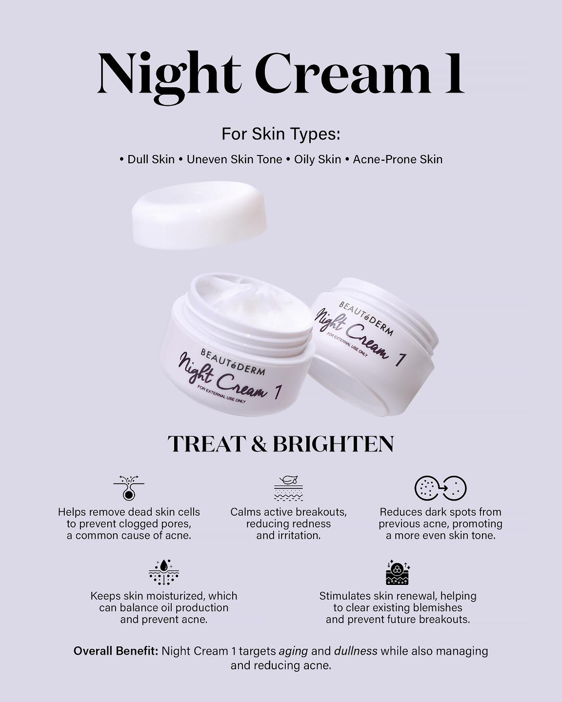 BEAUTEDERM Night Cream #1 20g for smooth skin and gentle nighttime hydration