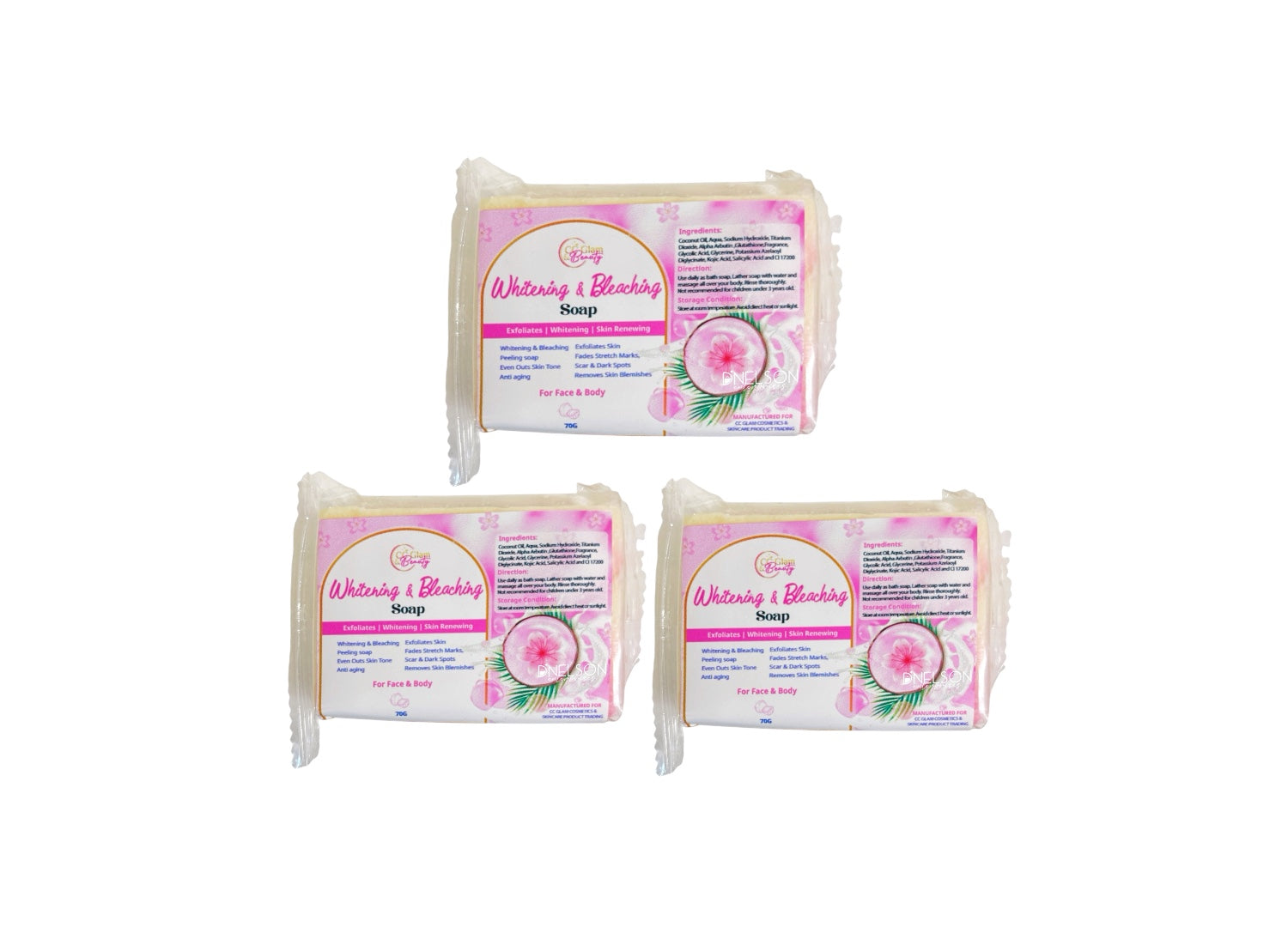 Cris Cosmetics Glam & Beauty & Bleaching Soap 3 Bars x 70g for Skin