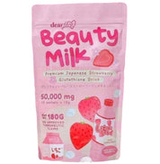 Dear Face Beauty Milk Japanese Collagen STRAWBERRY Drink, 10 Sachets X 18g - 50,000mg Hydrolyzed Collagen