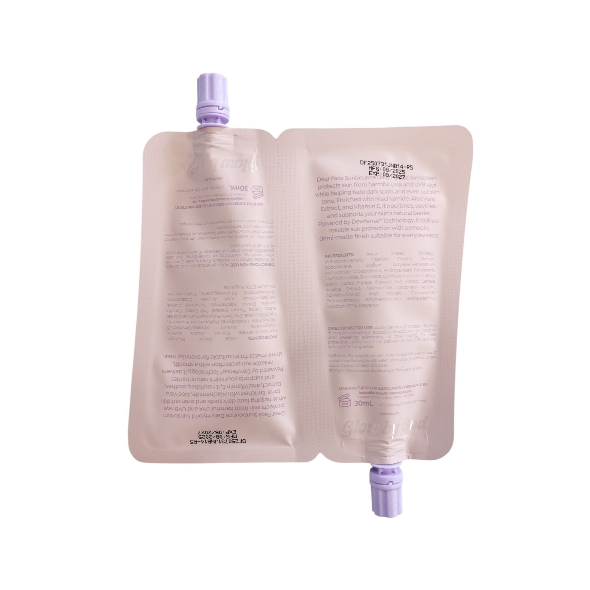 Dear Face Sun Bounce Daily Sunscreen Twin Pack long lasting coverage 30ml x 2