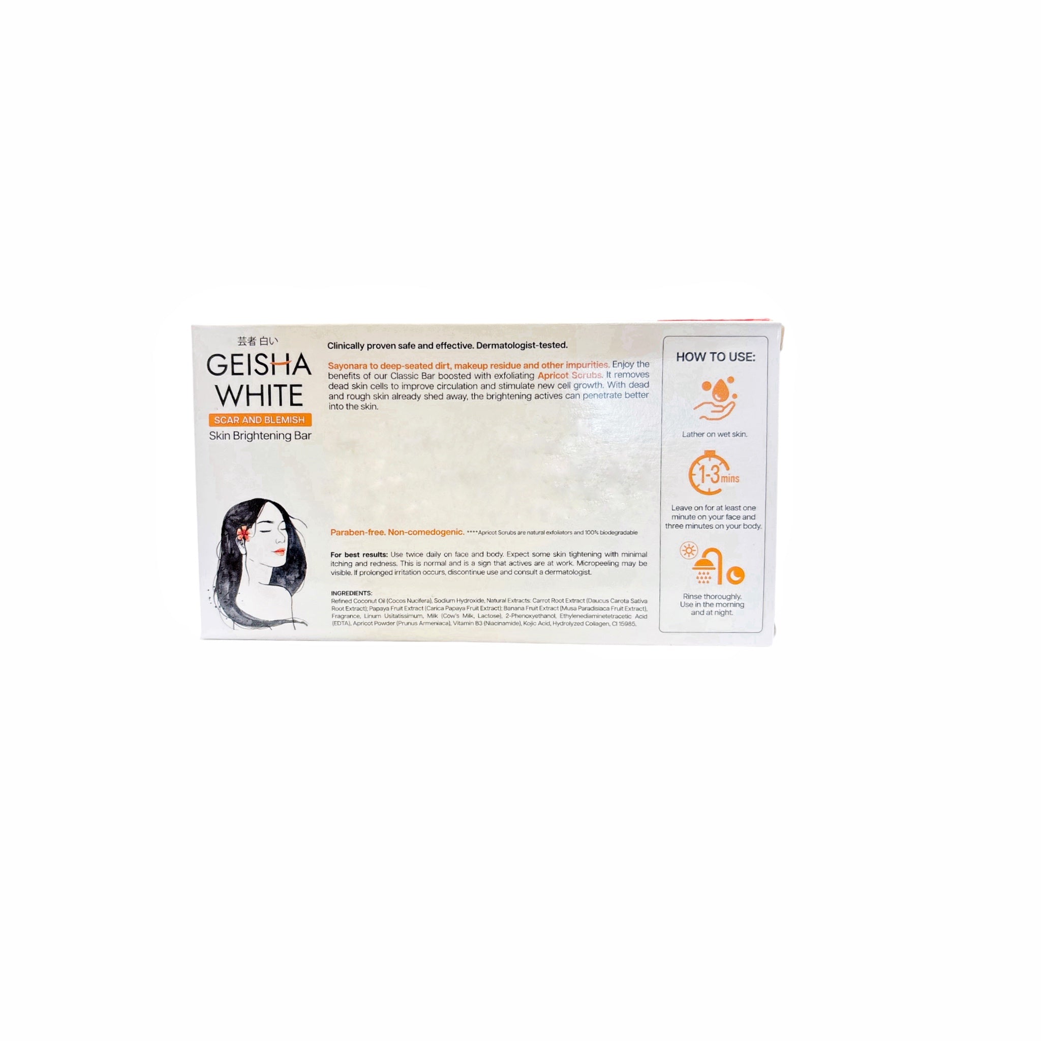 Geisha White Scar and Blemish Intense Skin Cleansing Bar - 3x65g | Kojic Acid, Collagen, Niacinamide & Papaya Extract | Detoxifying & Exfoliating for Clearer, Healthier Skin