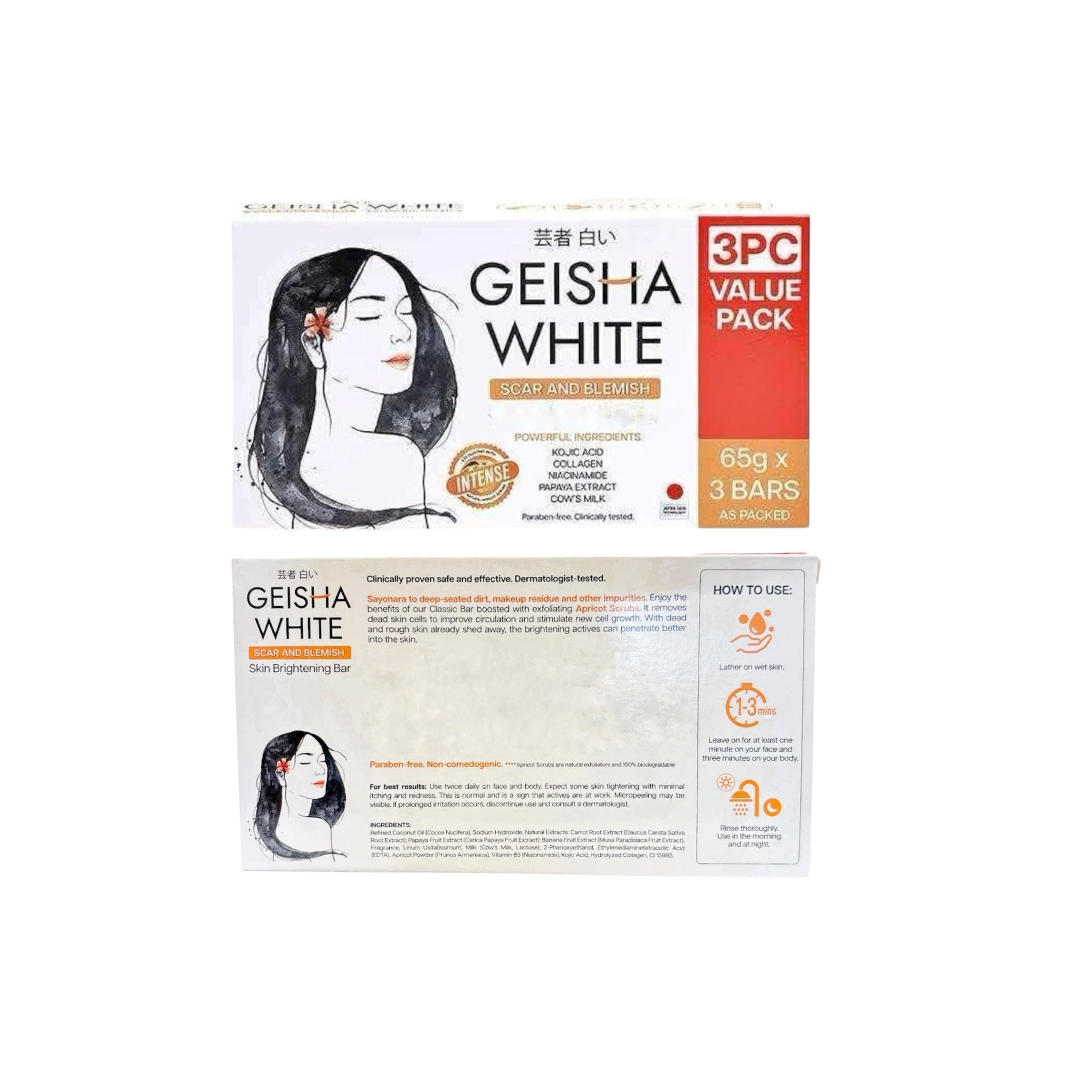 Geisha White Scar and Blemish Intense Skin Cleansing Bar 3x65g soft skin care bar