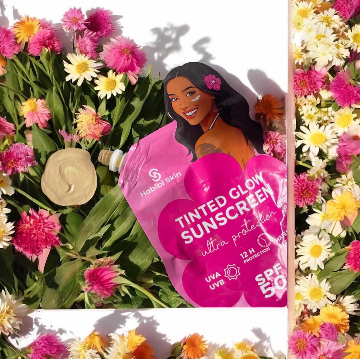 Habibi Skin Tinted Glow Sunscreen blends evenly into skin