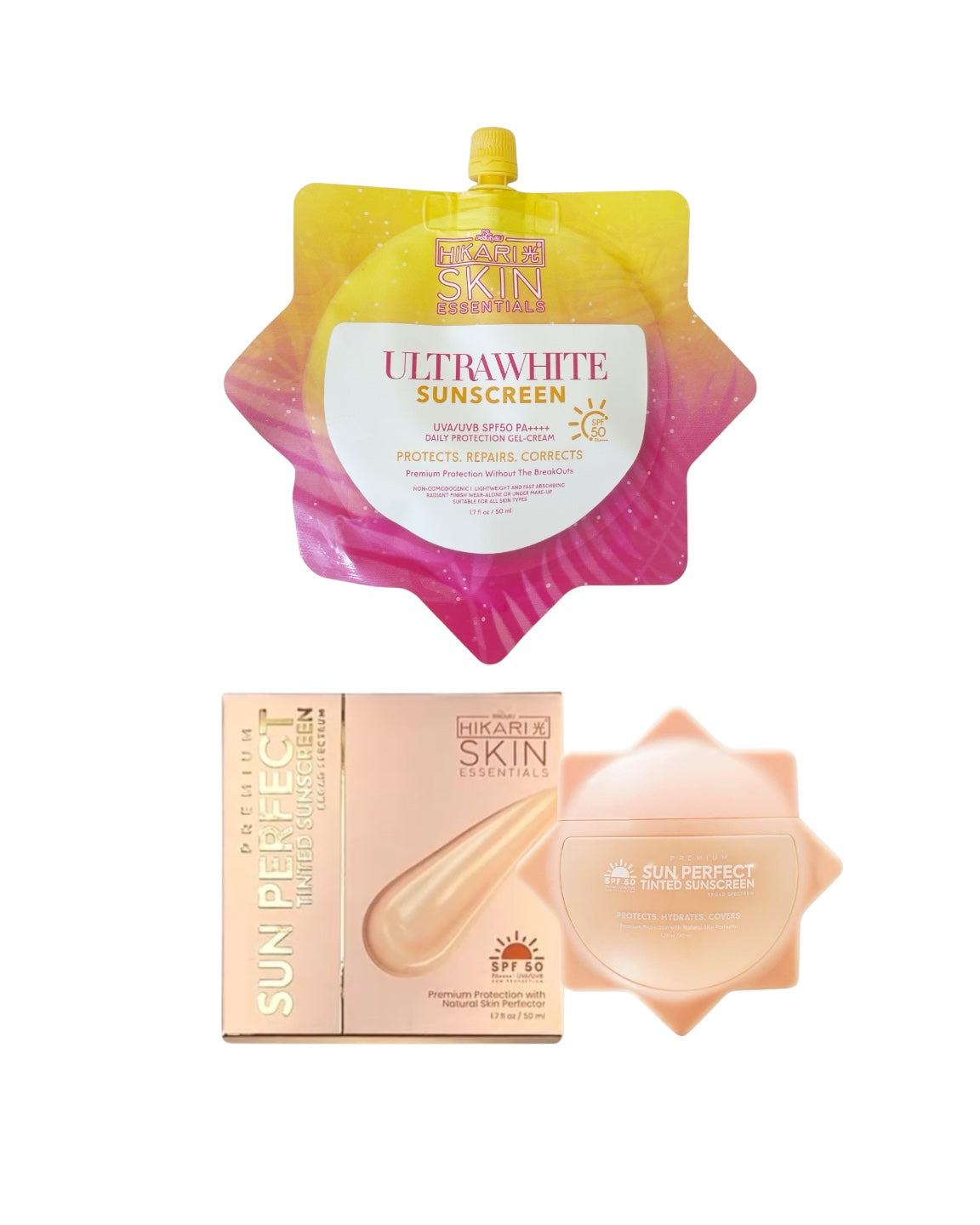 Hikari Skin Essentials UltraWhite & Premium Sun Perfect Tinted Sunscreen Combo -  50ml each