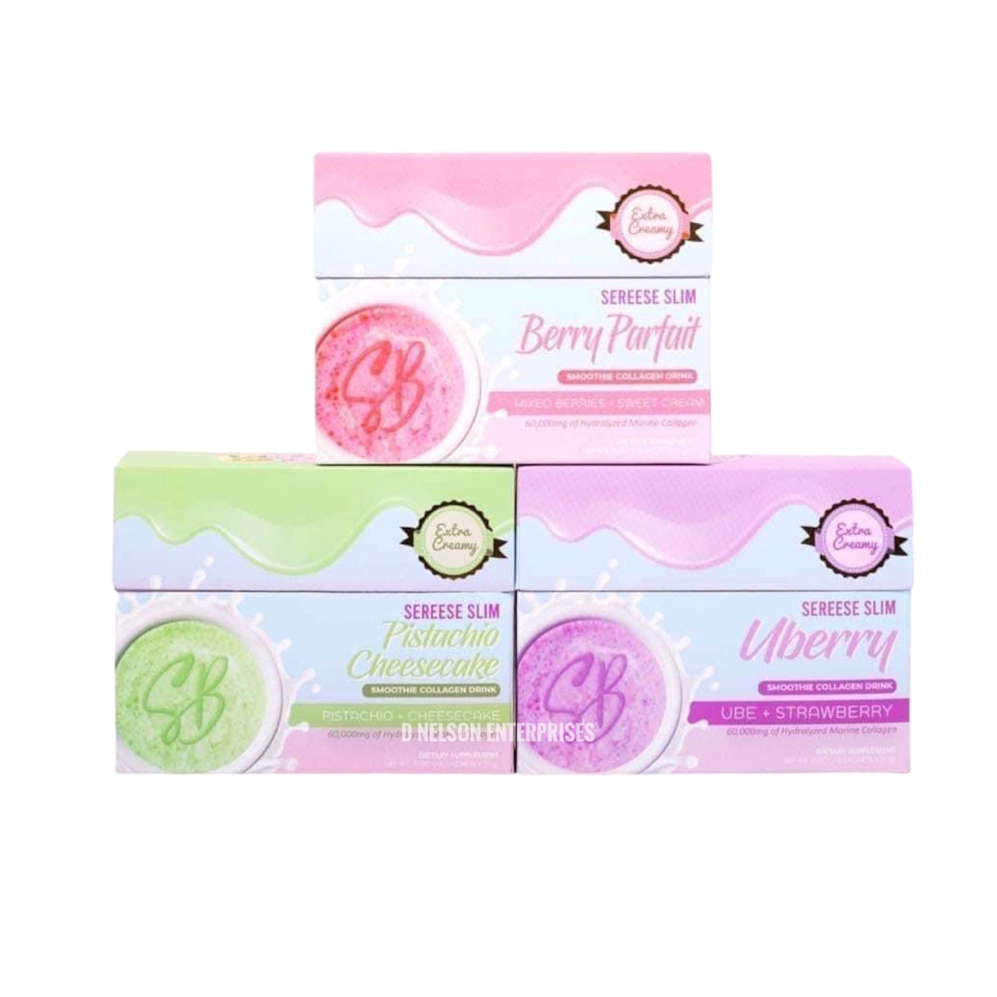3 Flavors Sereese Slim Smoothie Collagen Drink: UBerry, Berry Parfait & Pistachio Cheesecake