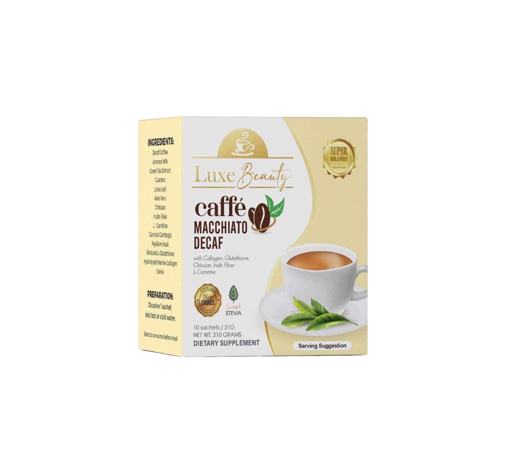 Luxe Beauty Caffe MACCHIATO Decaf, 10 Sachets – D Nelson Enterprises