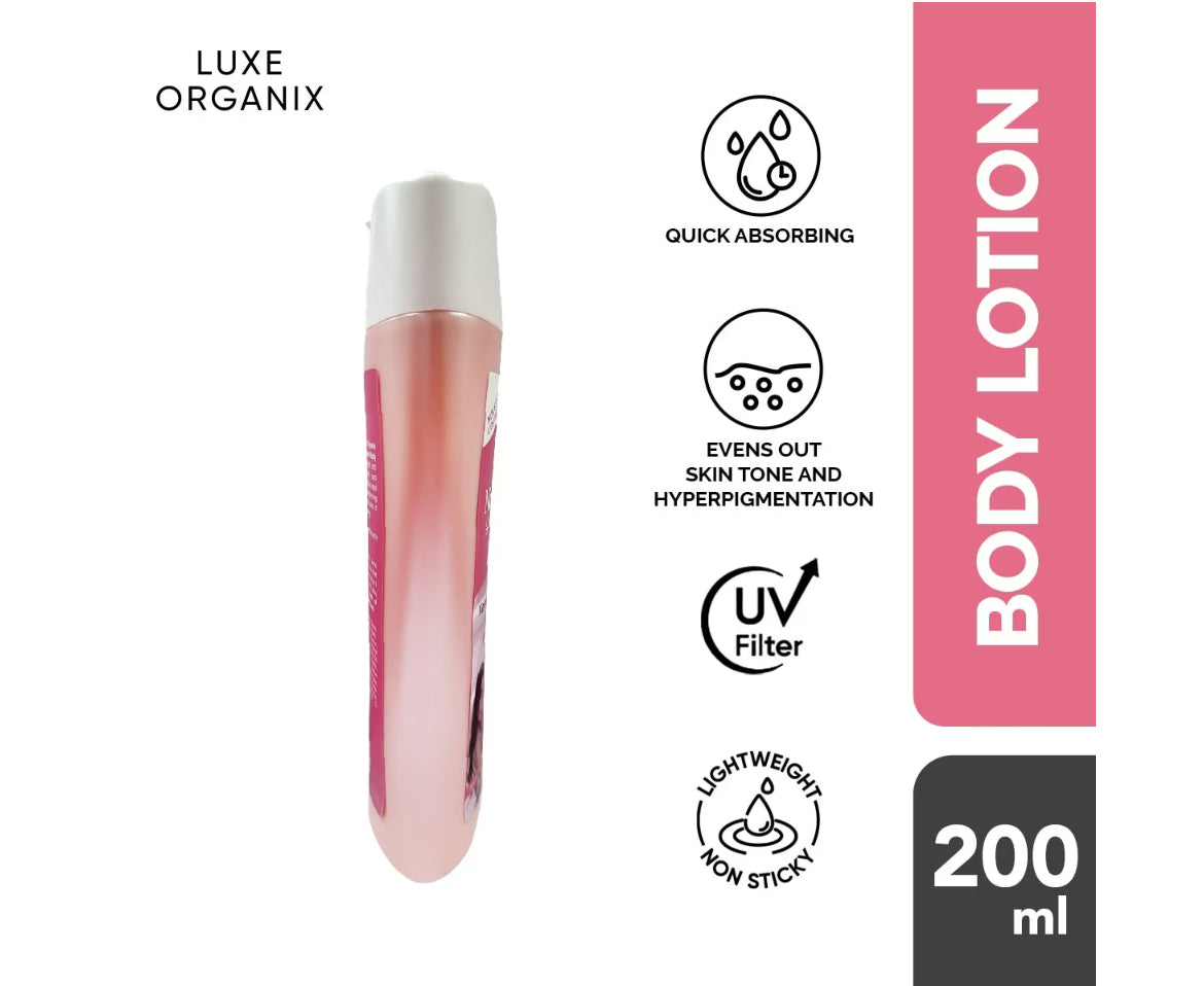 Luxe Organix Niacinamide + Alpha Arbutin Body Lotion deeply moisturizes the skin