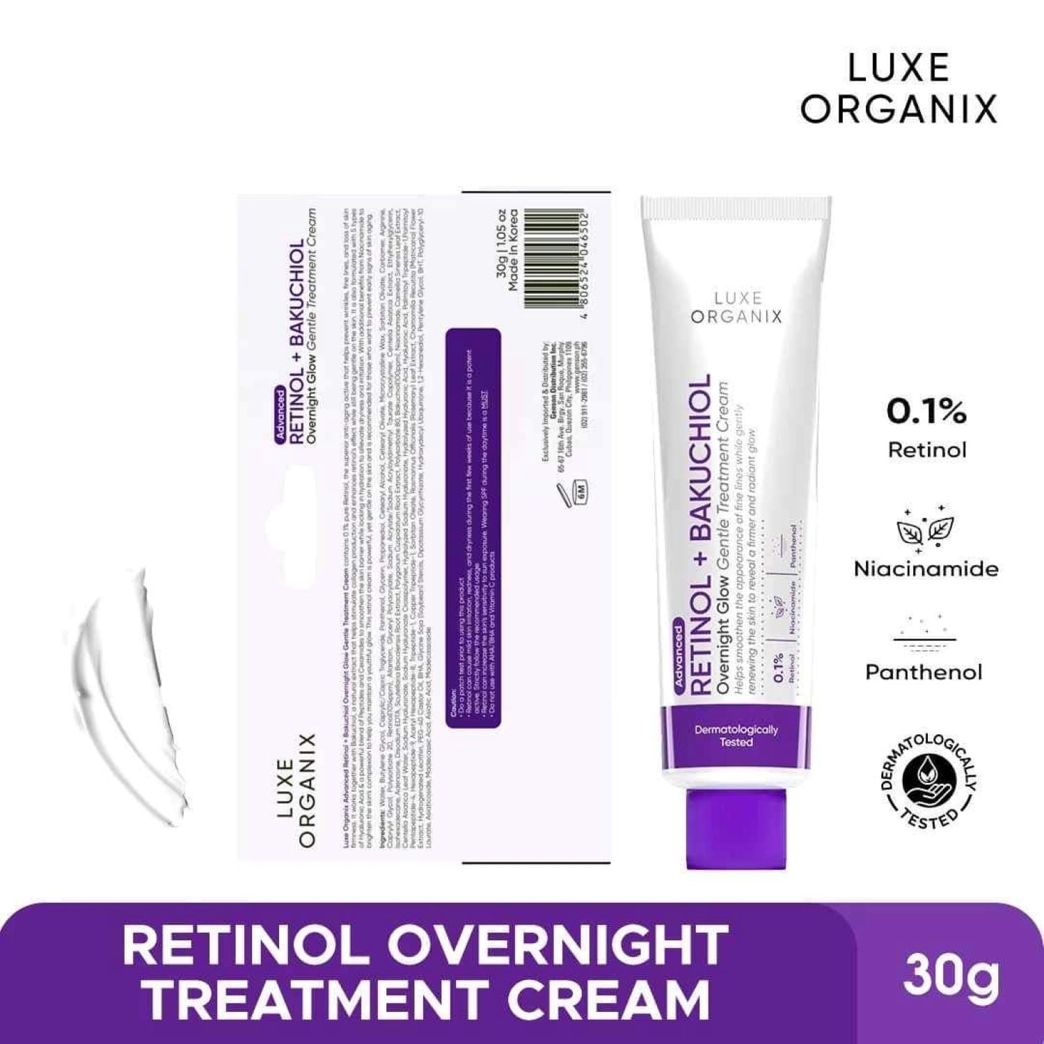LUXE ORGANIX Retinol+ Bakuchiol Overnight Glow Gentle Treatment Cream 30g