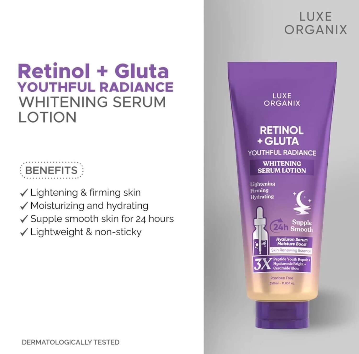 Luxe Organix Retinol + Gluta Serum Lotion & Retinol Cloud Soap perfect for full-body care