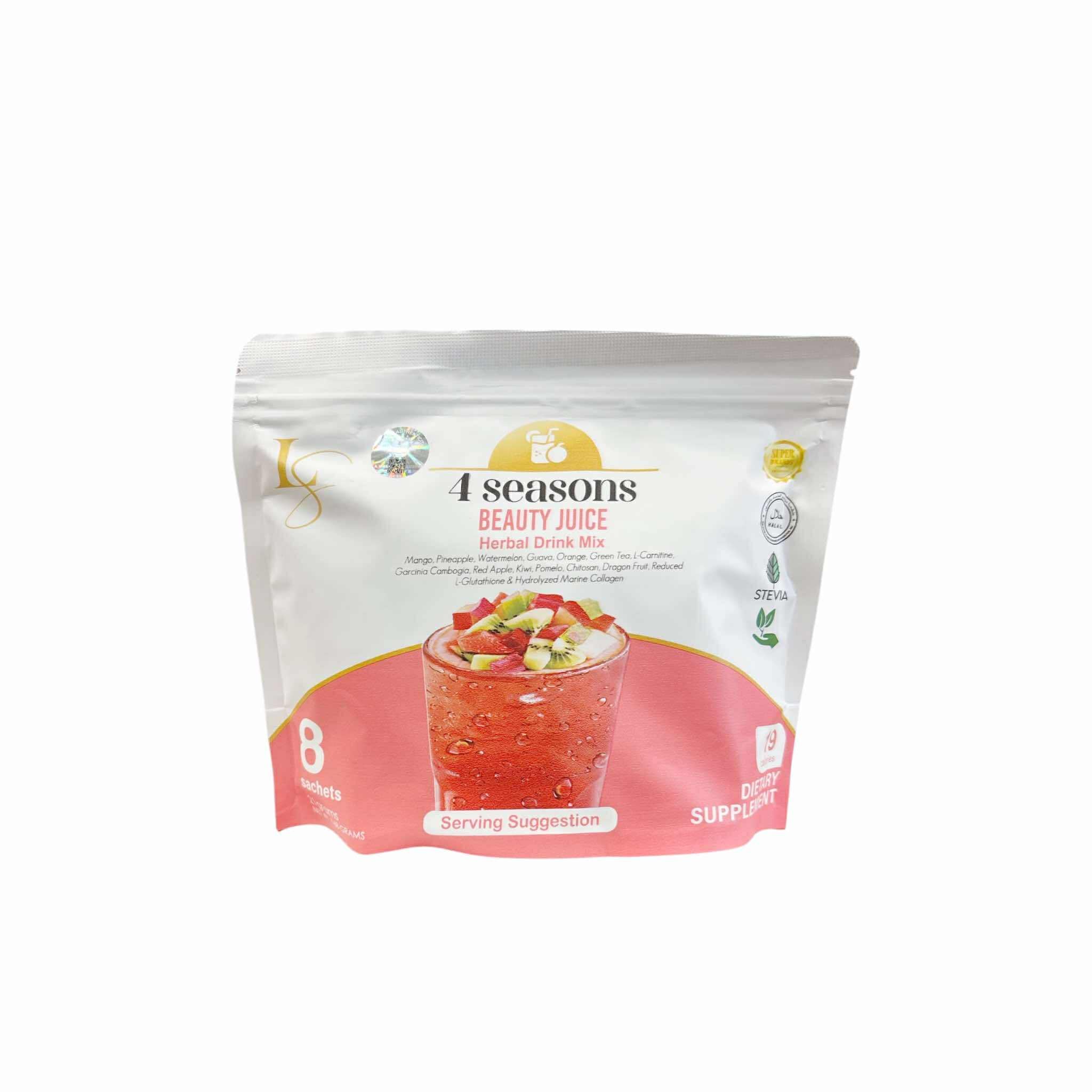 Luxe Slim 4 Seasons Beauty Juice Herbal Drink Mix fruity refreshment in every sachet.
