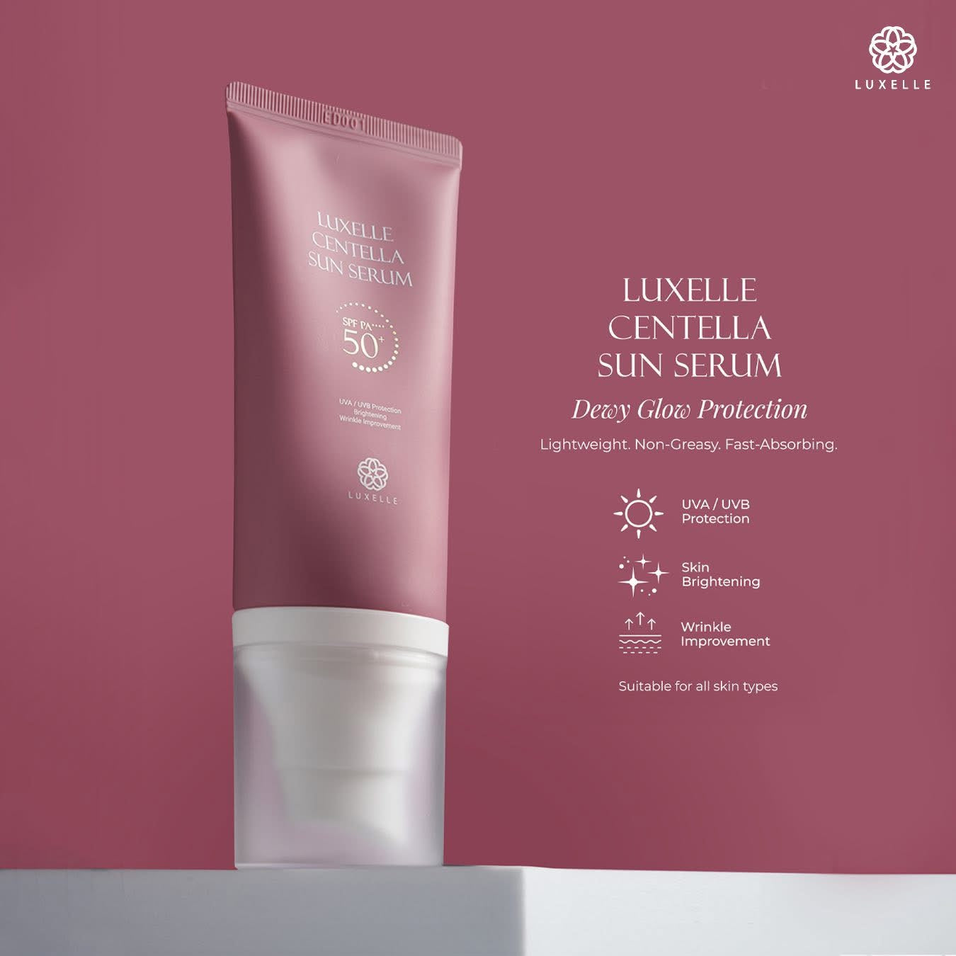 LUXELLE Centella Sun Serum SPF 50 PA++++ - Lightweight, Non-Greasy Sunscreen with Centella Asiatica