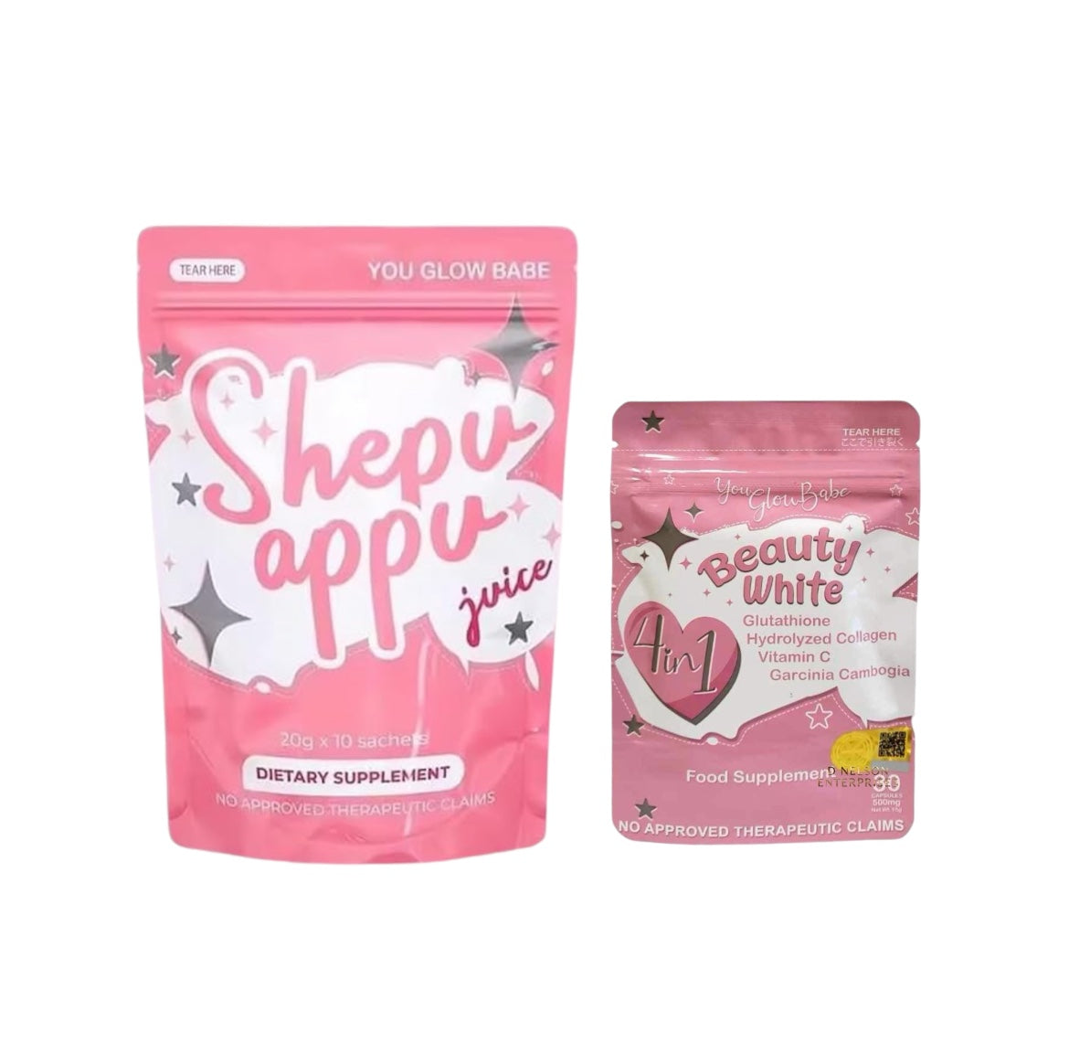 You Glow Babe BEAUTY WHITE 4 in 1 Glutathione & Shape Up Shepu Appu Juice Bundle