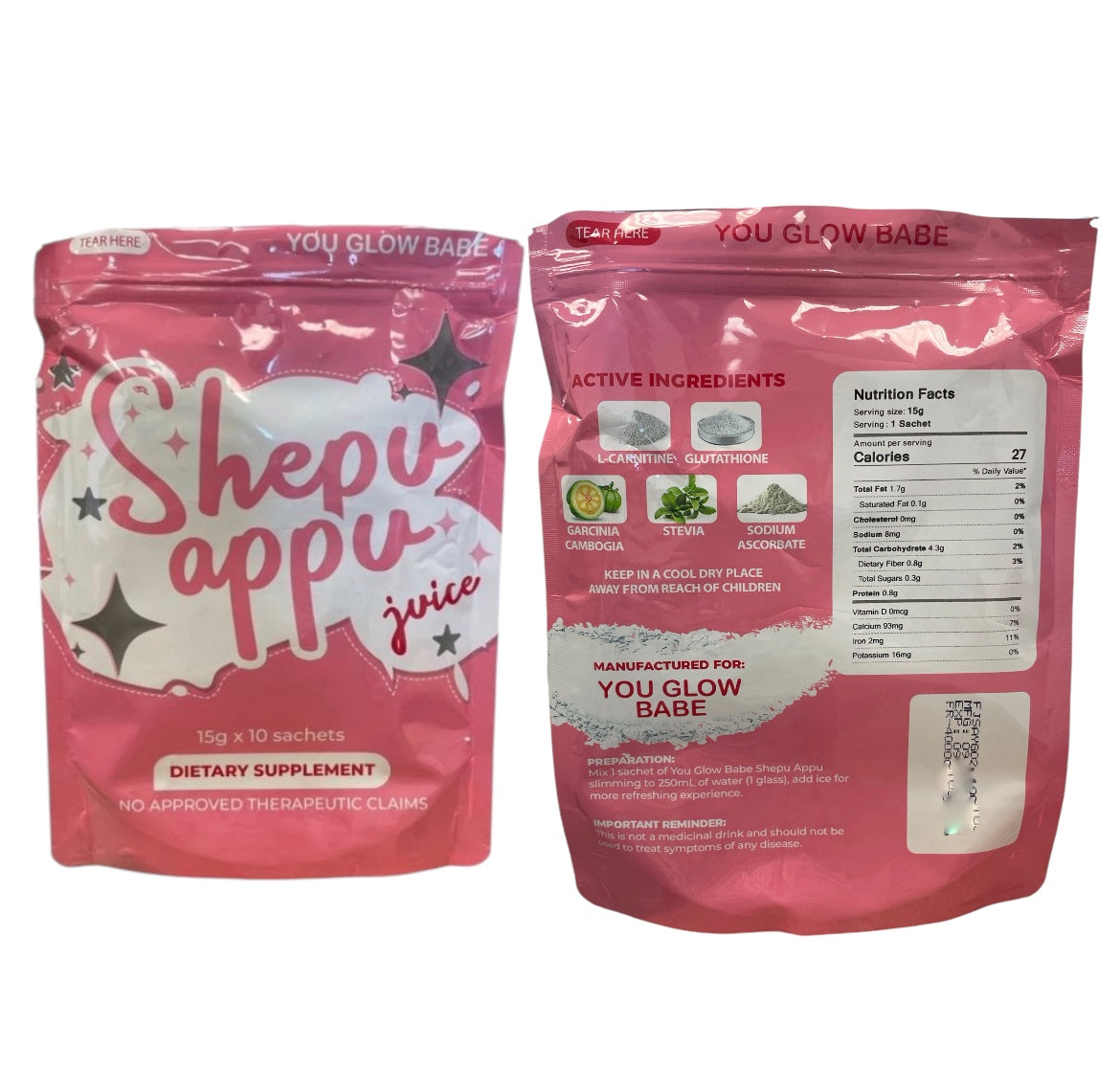 You Glow Babe BEAUTY WHITE 4 in 1 Glutathione & Shape Up Shepu Appu Juice Bundle