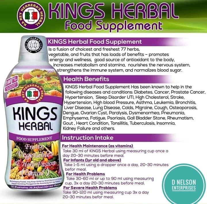 4 Bottles KINGS HERBAL Fruits Vegetables & Herb Fusion Food Supplement 1000ml 100% Organic