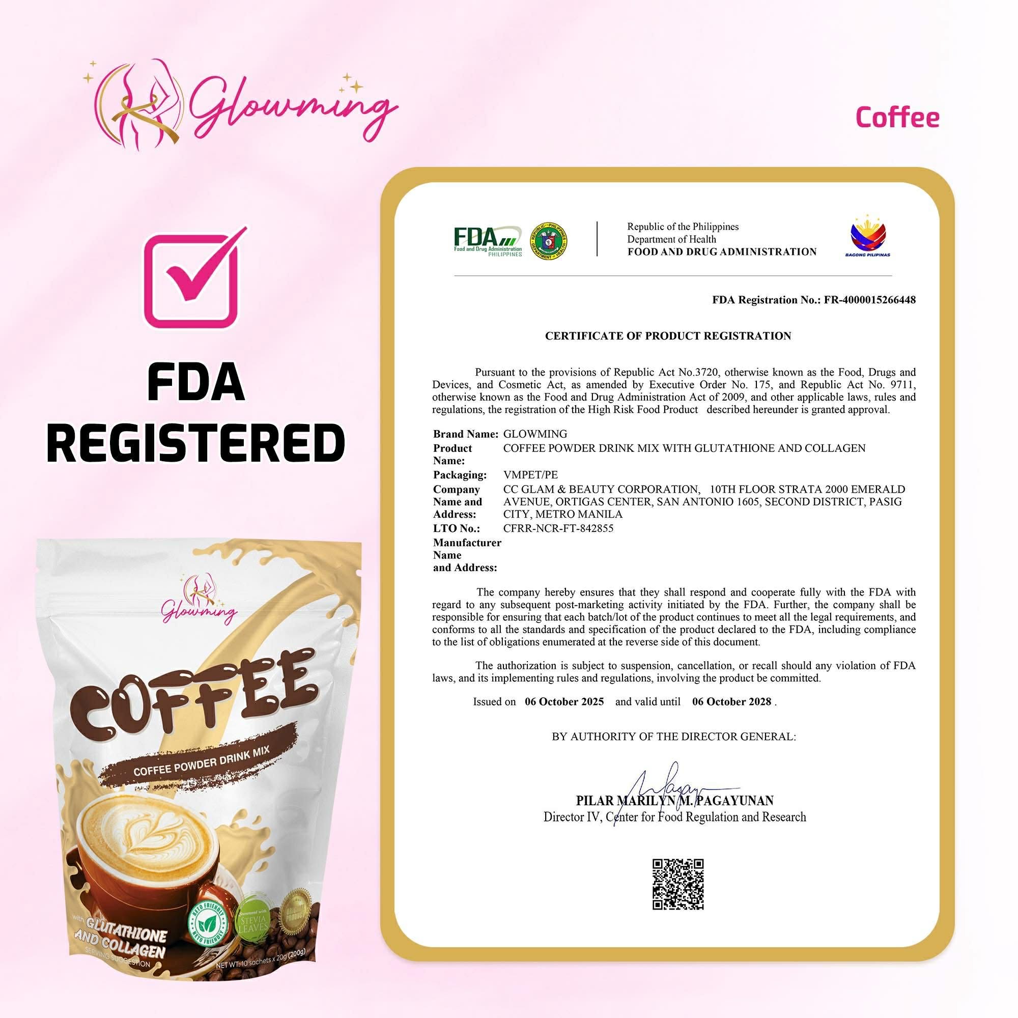 Cris Cosmetics Glowming Coffee Drink Powder Drink - 20g x 10 Sachets