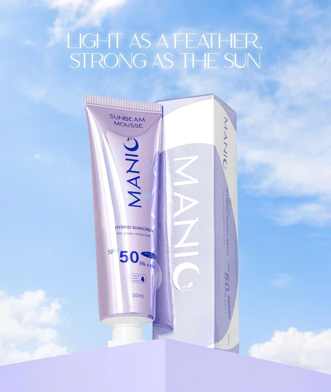 Manic Beauty SUNBEAM MOUSSE Hybrid Sunscreen SPF 50 PA++++ | Lightweight Velvety Finish | Water & Sweat Resistant Sun Protection – 50 mL