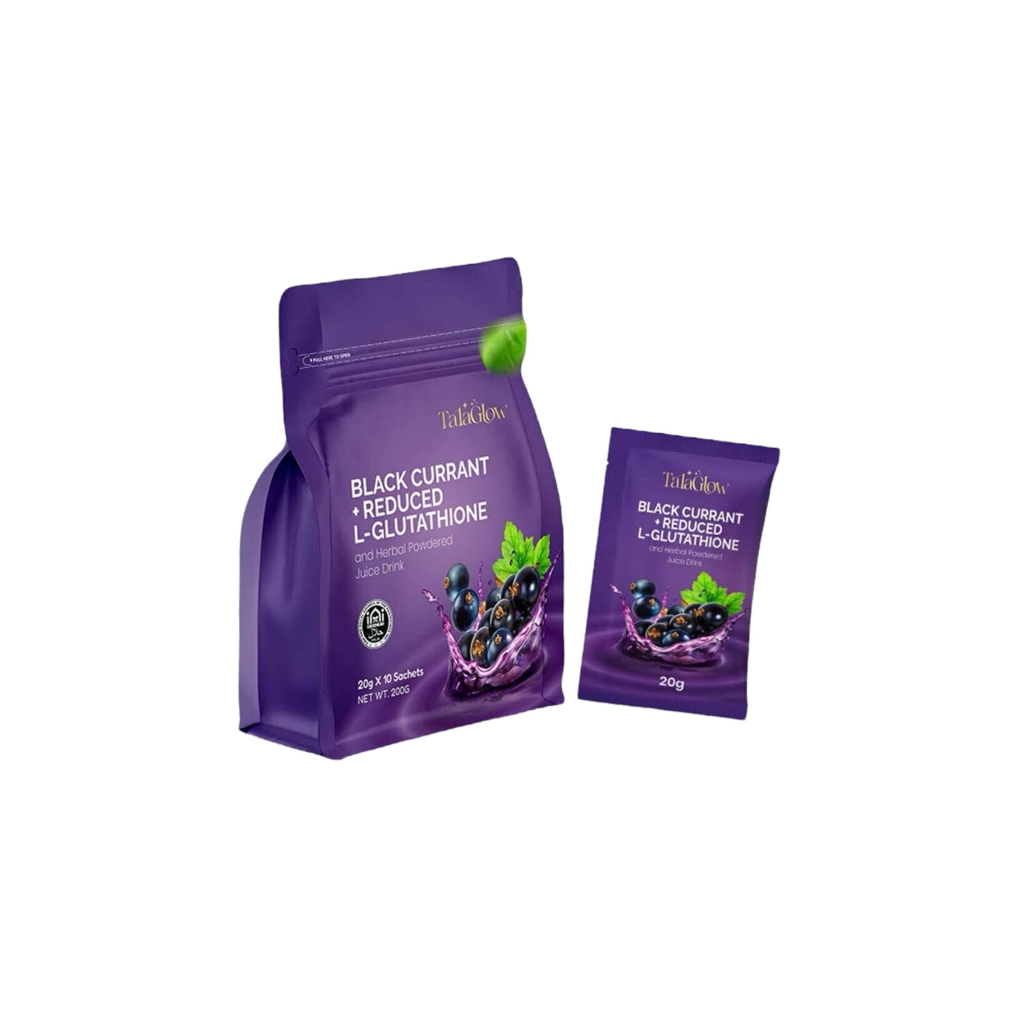 TalaGlow BLACK CURRANT + REDUCED L-GLUTATHIONE and Herbal Powdered Juice Drink 10 Sachets x 20g