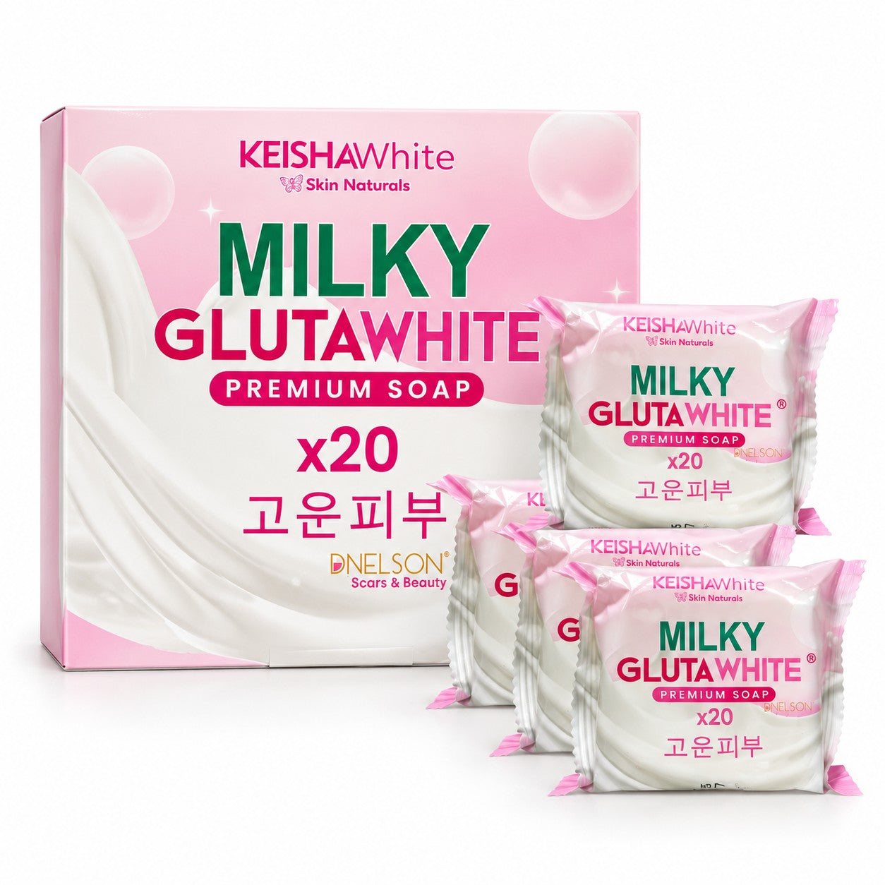 KEISHA White Skin Naturals Milky GlutaWhite Premium Soap 70g 10 Bars for gentle everyday body cleansing and a fresh skin feel.