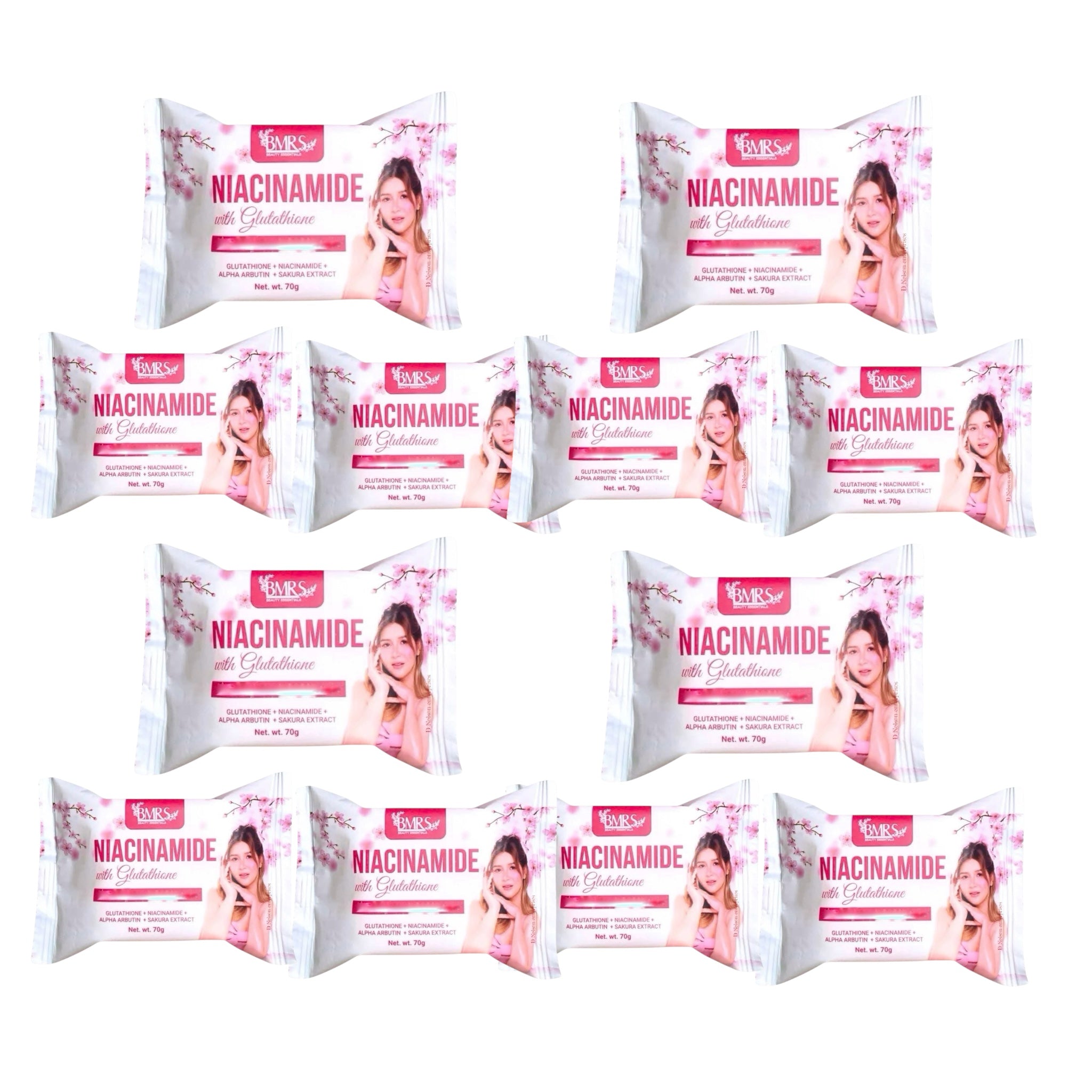 12 Bars BMRS Niacinamide with Glutathione Premium Brightening Soap, 70g each