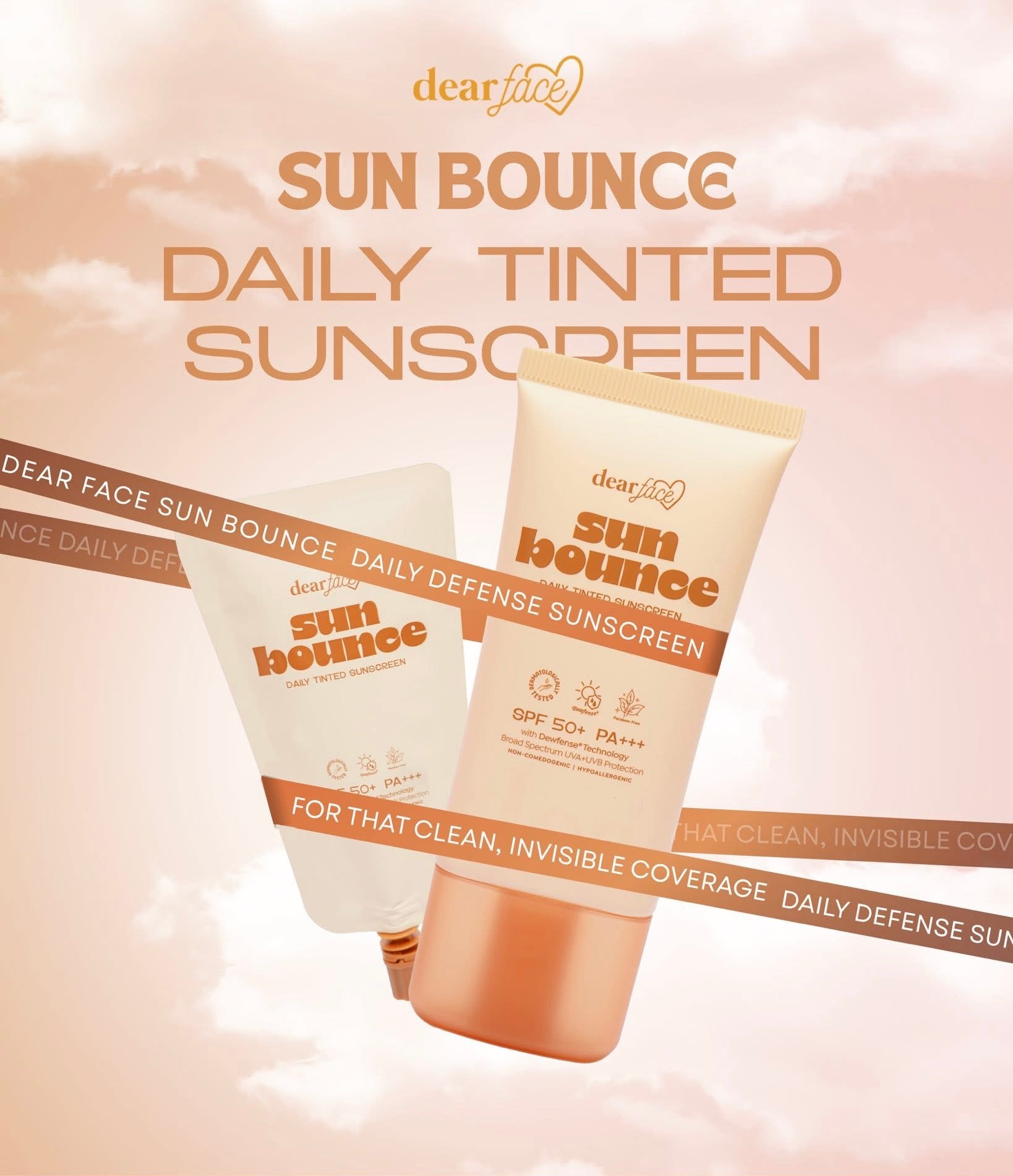 Dear Face Sun Bounce Daily Sunscreen Twin Pack with Dewfense® Technology - Broad Spectrum UVA+UVB Protection (30ml x 2) - Non-Comedogenic & Hypoallergenic