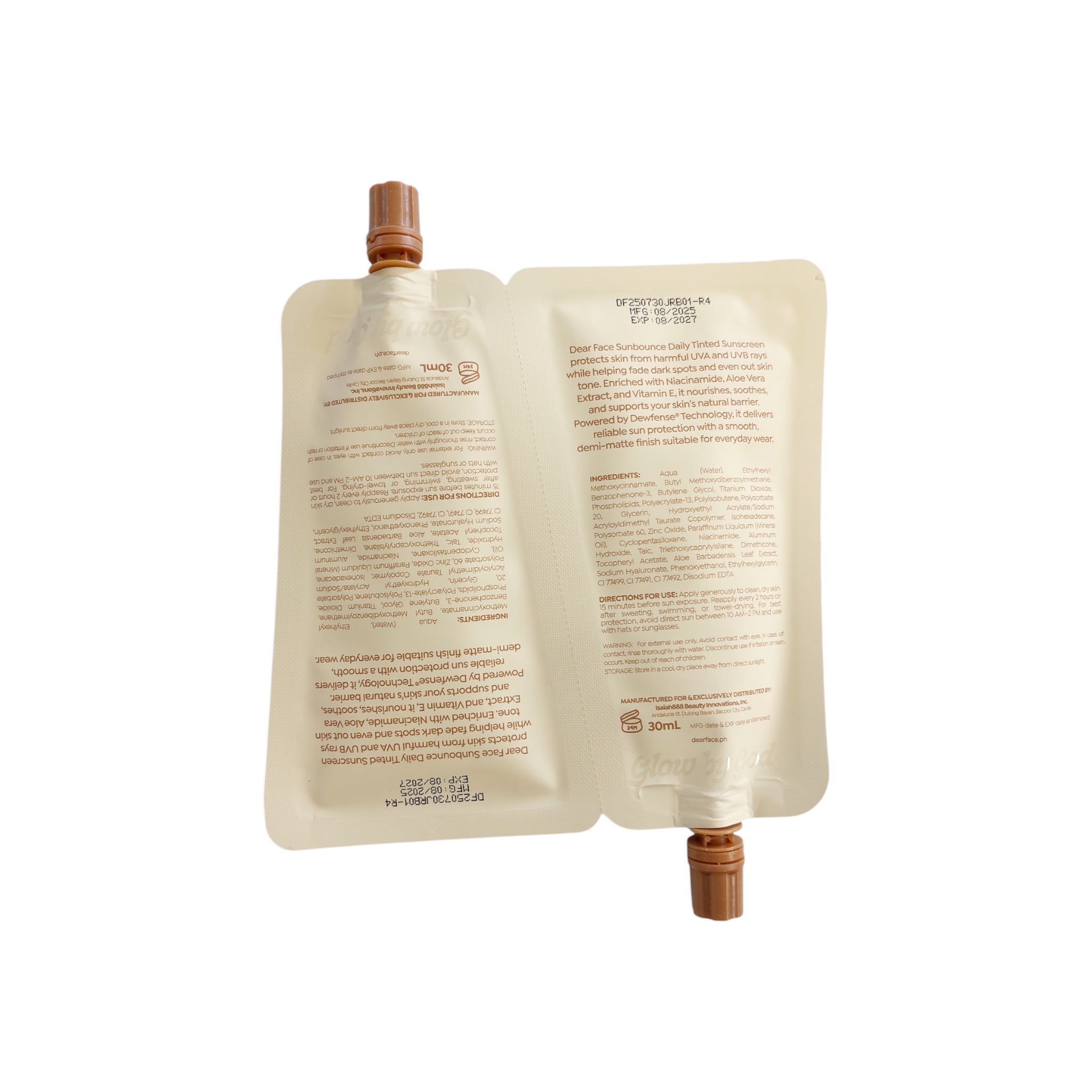 Dear Face Sun Bounce Daily Sunscreen Twin Pack with Dewfense® Technology - Broad Spectrum UVA+UVB Protection (30ml x 2) - Non-Comedogenic & Hypoallergenic