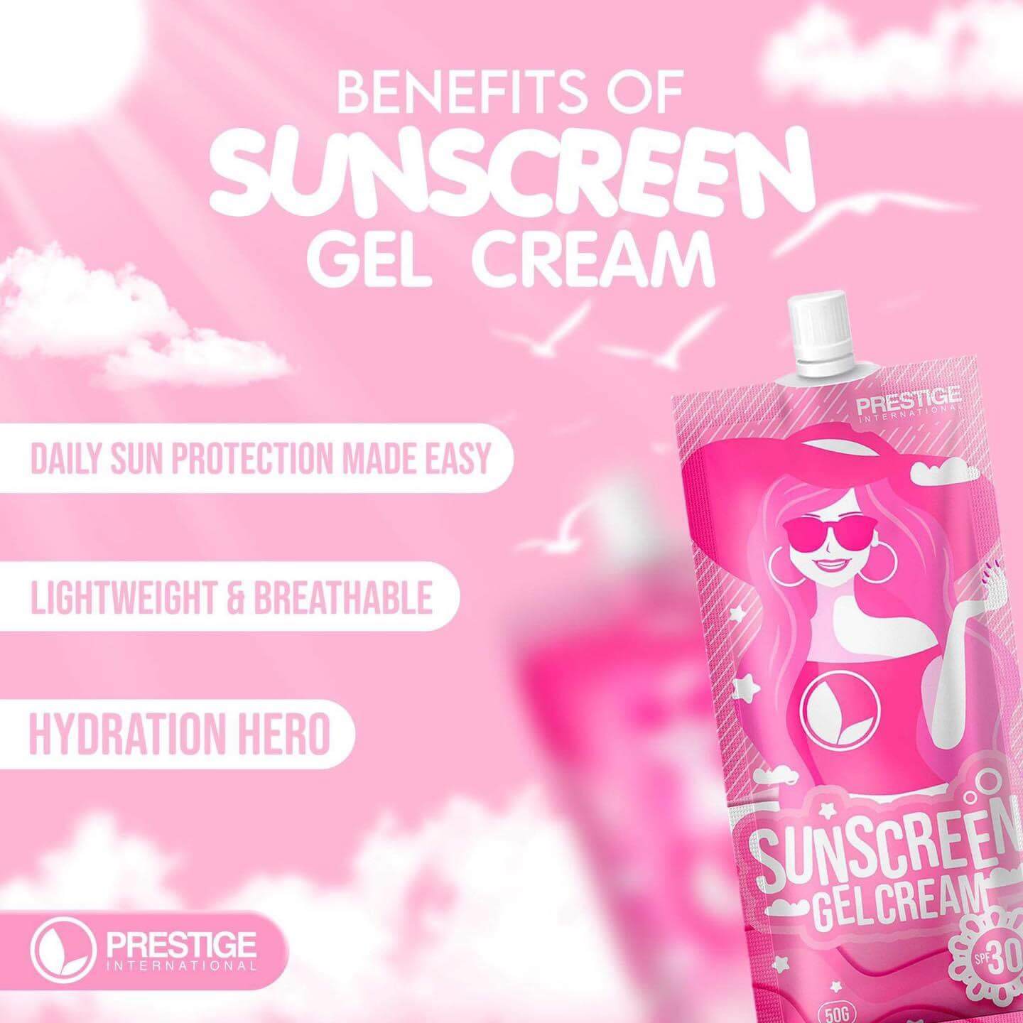 2 Packs Prestige International Sunscreen Gel-Cream SPF 30 designed for daily use to maintain skin hydration and protection from sun exposure
