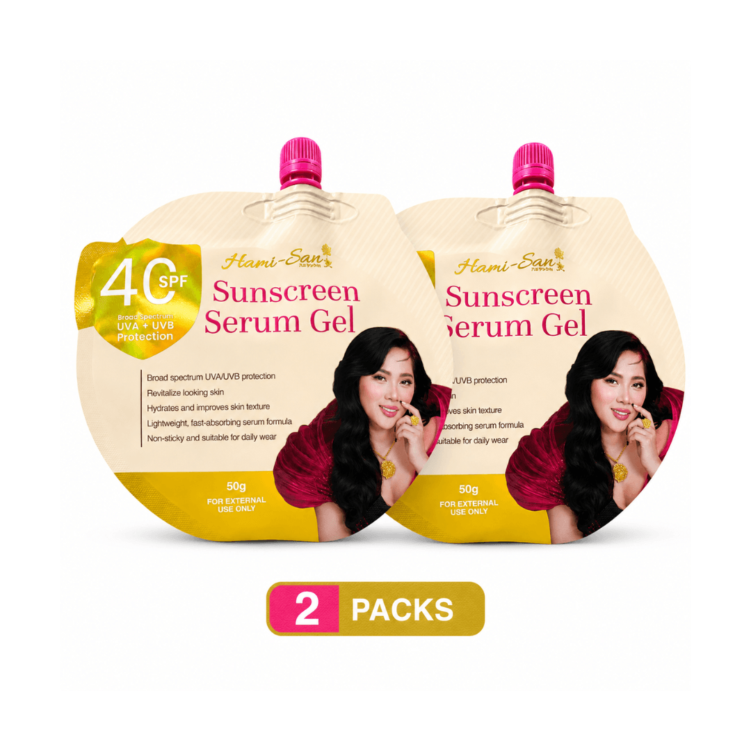 2 Packs Hami-San Sunscreen Serum Gel enriched with Niacinamide and Centella Asiatica to support a smooth, healthy-looking complexion.