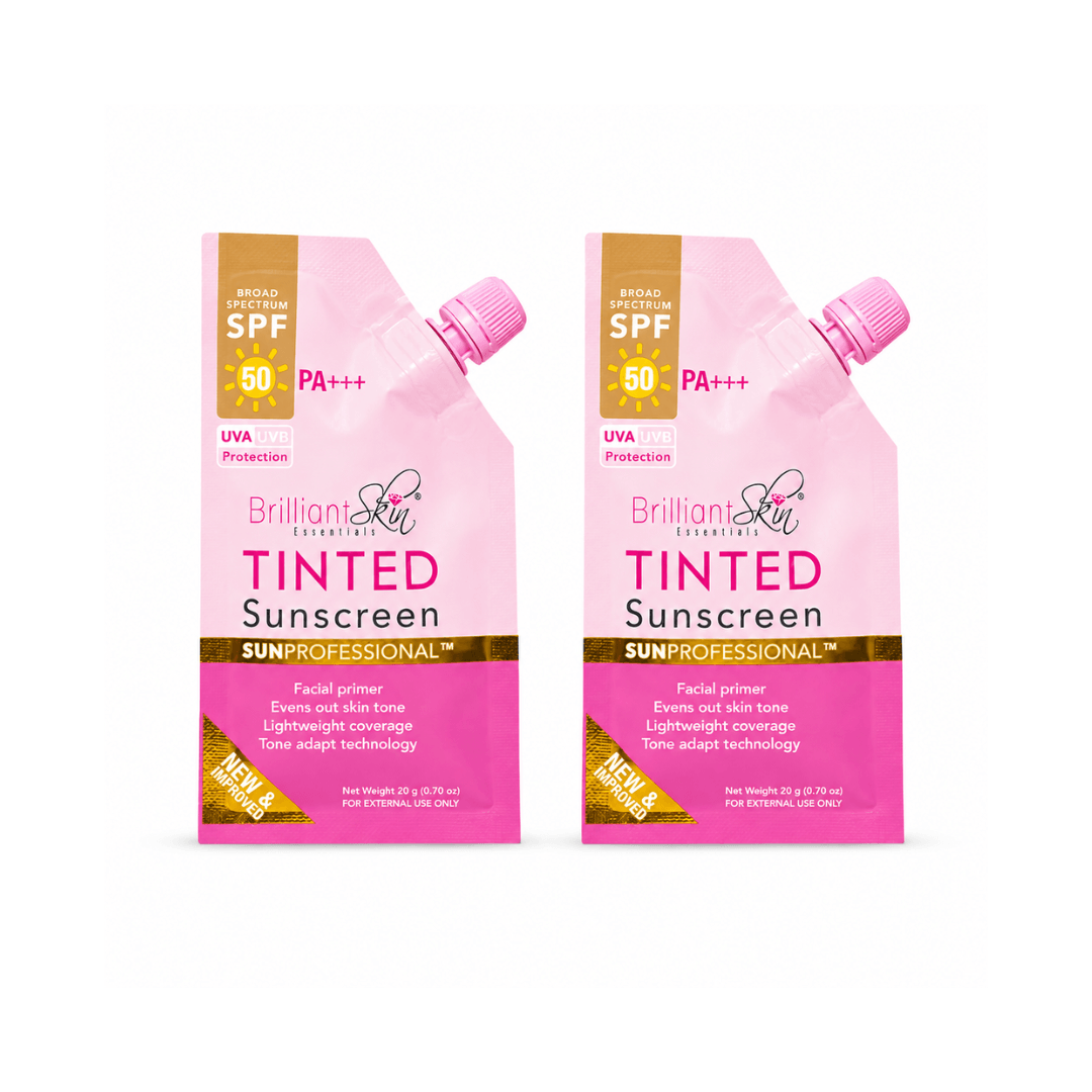 Brilliant Skin Tinted Sunscreen SPF50 with daily UVA UVB protection in a convenient 2 sachets sun care duo