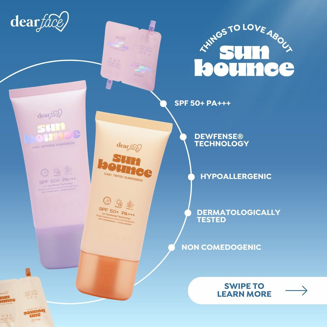 Dear Face Sun Bounce Daily Sunscreen Twin Pack with Dewfense® Technology - Broad Spectrum UVA+UVB Protection (30ml x 2) - Non-Comedogenic & Hypoallergenic