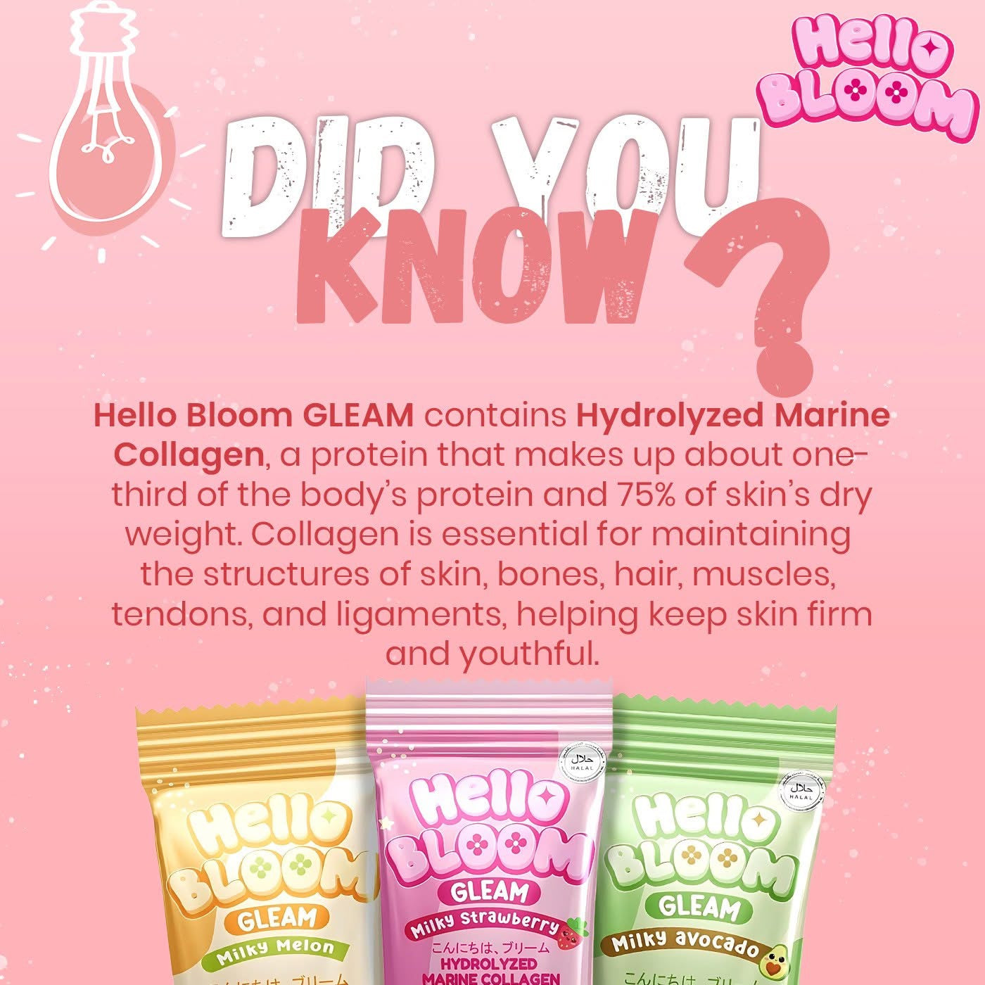 Hello BLOOM GLEAM Milky Melon Collagen Drink (10 Sachets)