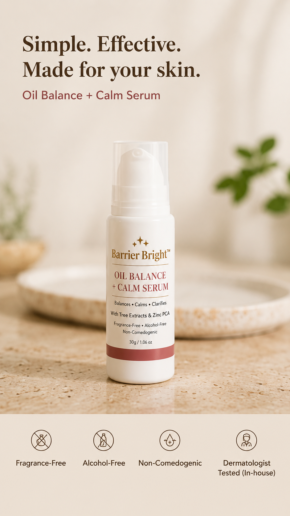 Barrier Bright™ Oil Balance Serum – Lightweight Calming Serum with Niacinamide, Zinc PCA & Tranexamic Acid | Helps Reduce Excess Oil + Supports Clearer-Looking Skin (30g)