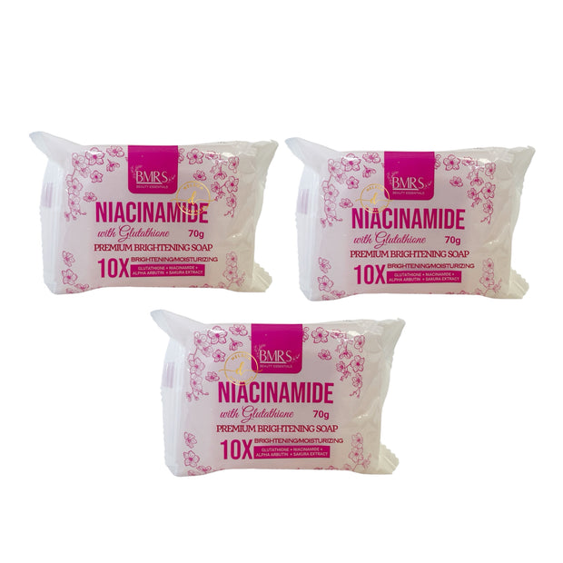 3 Bars BMRS Niacinamide with Glutathione Premium Brightening Soap, 70g each