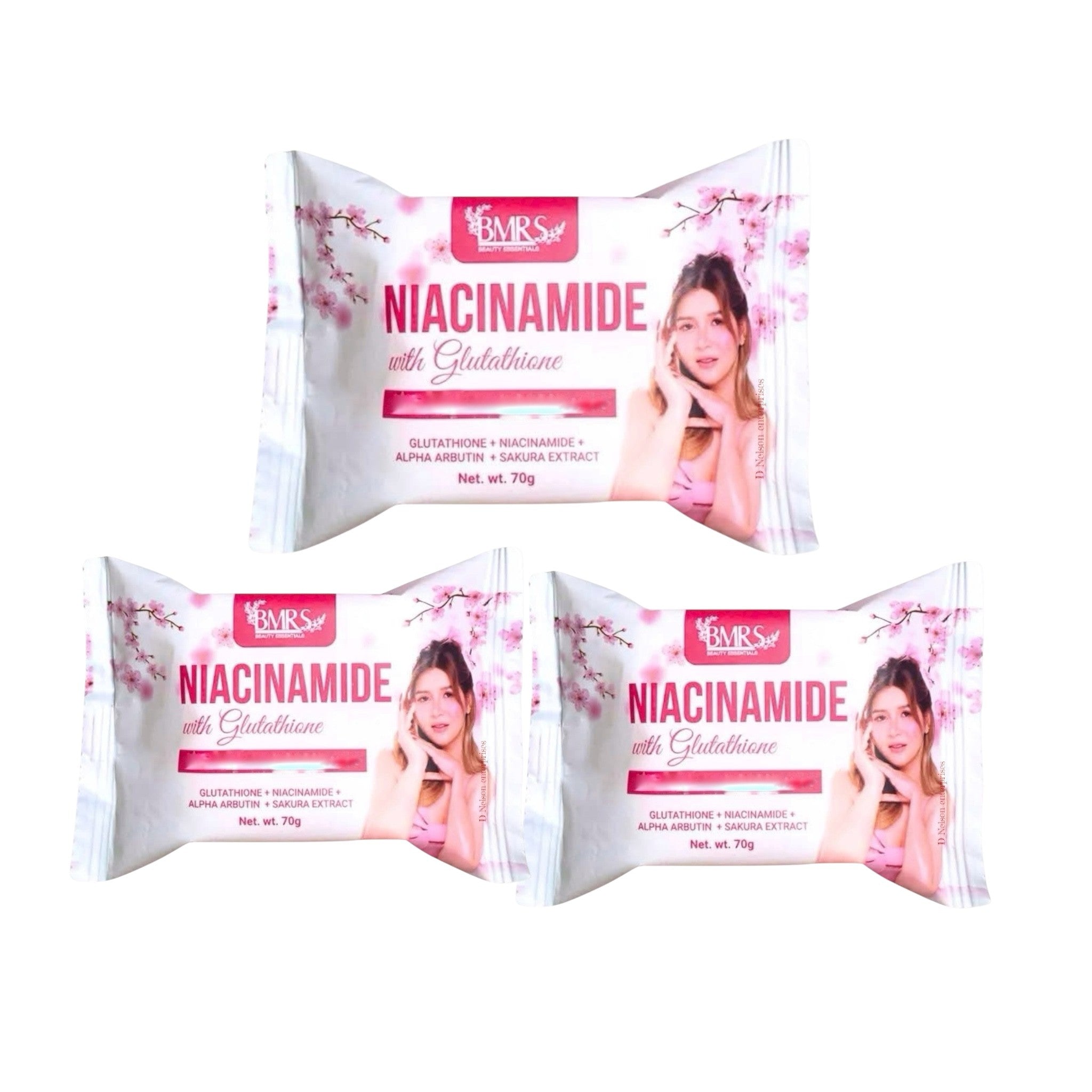 3 Bars BMRS Niacinamide with Glutathione Premium Brightening Soap, 70g each