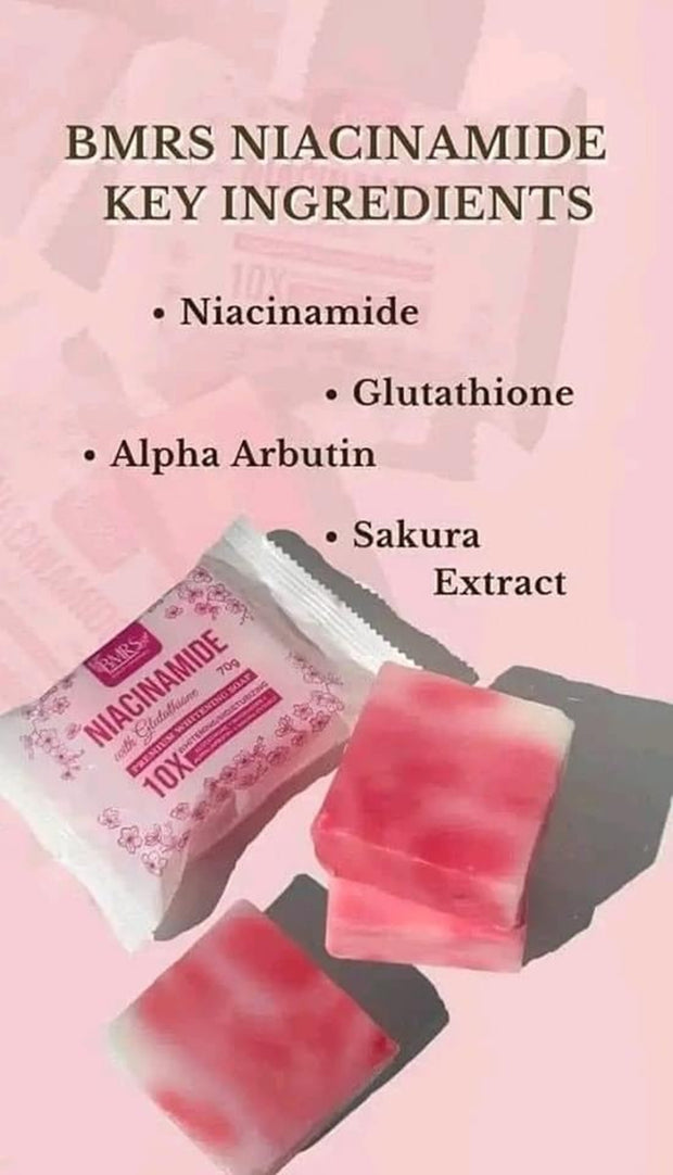 3 Bars BMRS Niacinamide with Glutathione Premium Whitening Soap, 70g each