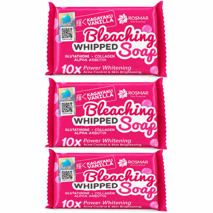 3 Bars Rosmar Kagayaku Vanilla Whipped Soap 75g with glutathione, collagen and alpha arbutin for daily cleansing