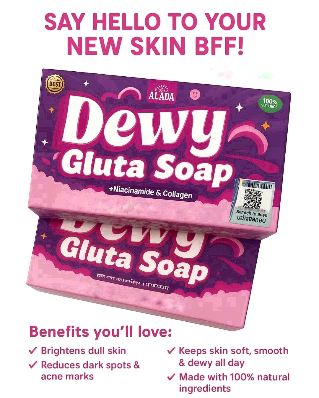 ALADA NATURAL Dewy Gluta Soap 70g with Niacinamide & Collagen – Nourishing Soap for Soft, Smooth, and Dewy Skin – Perfect for All Skin Types