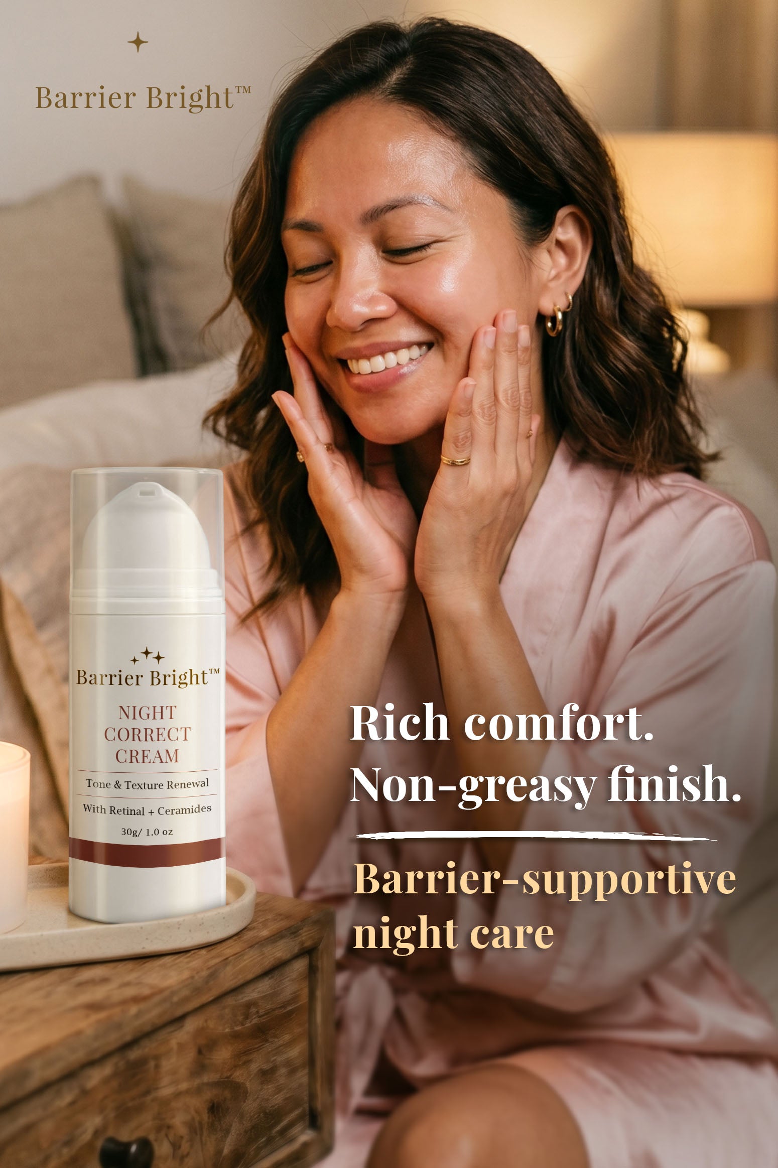 Barrier Bright™ Night Repair Duo – Barrier Repair Lotion 250ml + Night Correct Cream (Retinal) 30g | Overnight Hydration + Skin Renewal Support