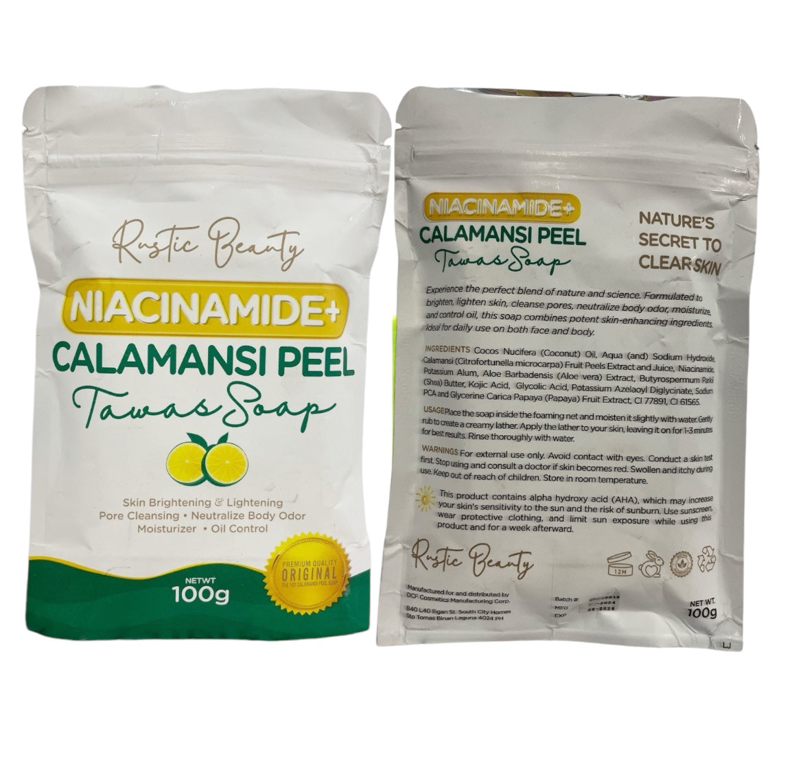 2 Bars NIACINAMIDE + CALAMANSI PEEL Tawas Soap 100g