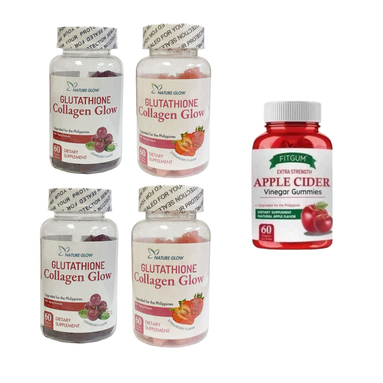 4 Bottles Nature Glow Glutathione Collagen + FITGUM Apple Cider Gummies