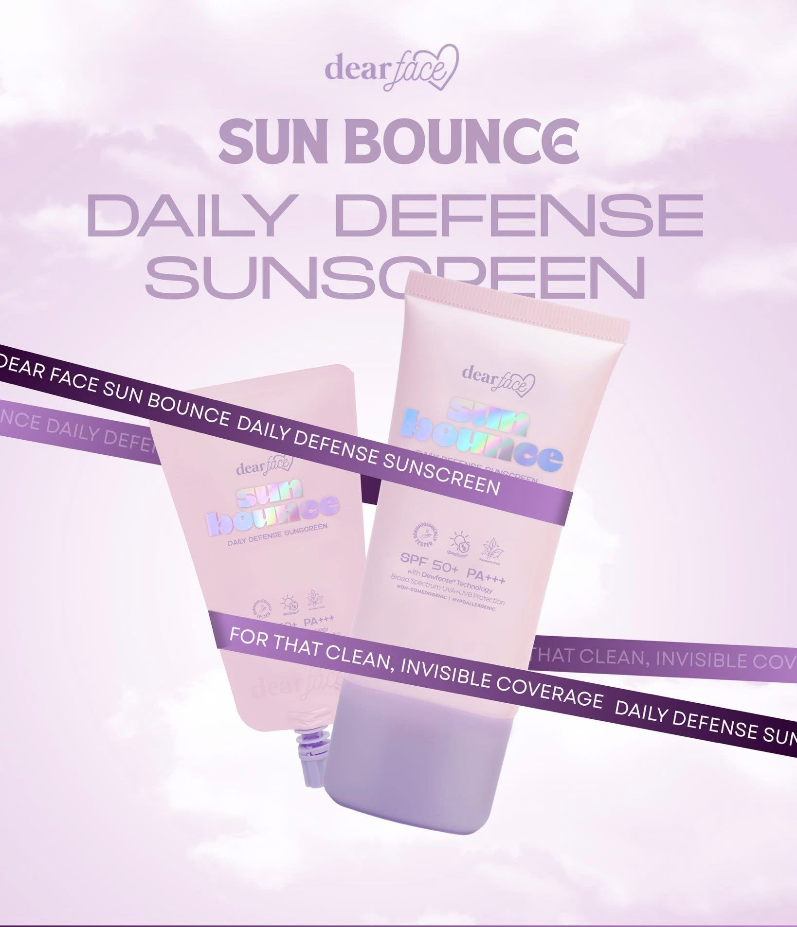 Dear Face Sun Bounce Daily Sunscreen Twin Pack with Dewfense® Technology - Broad Spectrum UVA+UVB Protection (30ml x 2) - Non-Comedogenic & Hypoallergenic