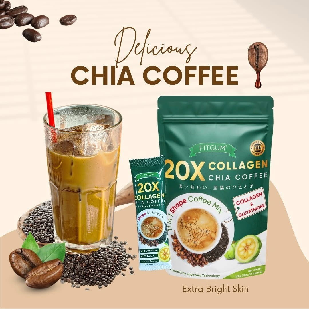 FITGUM 20X Collagen Chia Coffee - 11 in 1 Shape Coffee Mix